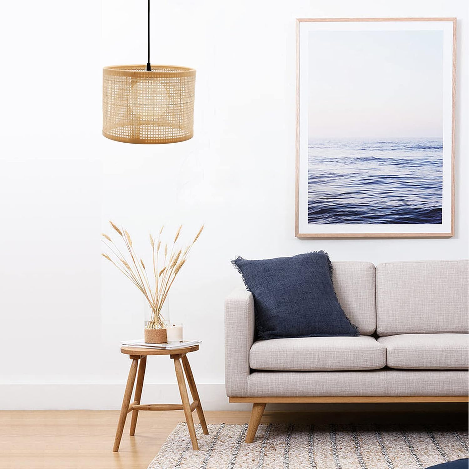 Pantalla colgante para lámpara colgante, delicada cubierta de luz tejida de ratán tejido, pantalla para lámpara de piso y lámpara de mesa,