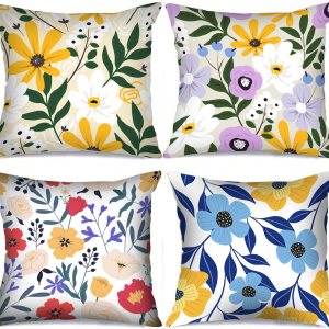 Nordics – Juego de 4 fundas de almohada florales bohemias, fundas de almohada de flores silvestres, peonías y rosas, suaves y cómodas para cama de Nordics – Juego de 4 fundas de almohada florales bohemias, fundas de almohada de flores silvestres, peonías y rosas, suaves y cómodas para cama de
