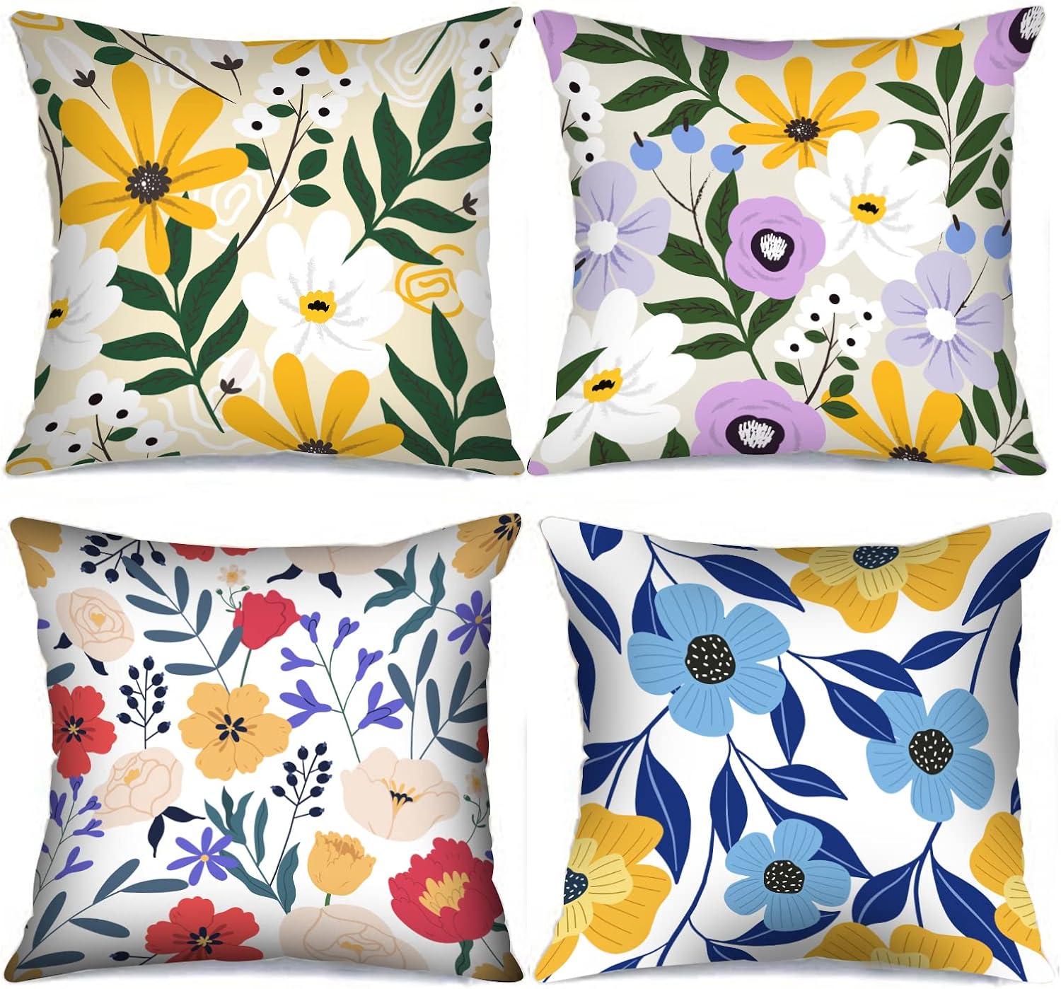 Nordics – Juego de 4 fundas de almohada florales bohemias, fundas de almohada de flores silvestres, peonías y rosas, suaves y cómodas para cama de