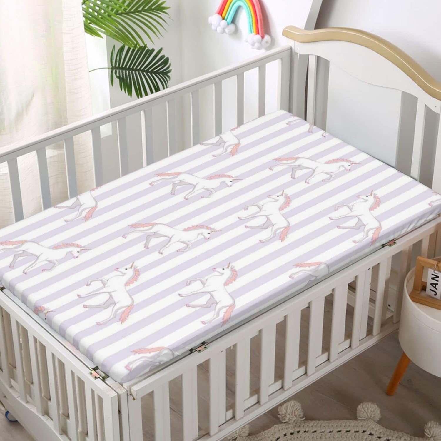 Sábanas bajeras ajustables para cuna con temática de fiesta de unicornio, sábanas portátiles para cuna, suaves y transpirables, sábanas para cuna de