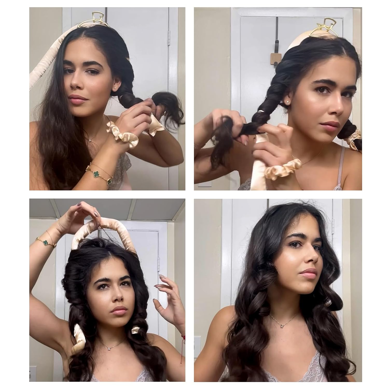 Diadema de rizador de pelo sin calor, diadema de seda con caja de regalo, el mejor regalo para mujeres, pinzas para el cabello, bolsa de