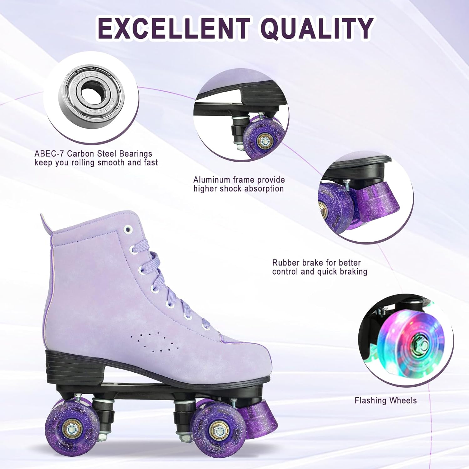 Silvertree Patines de ruedas para mujeres y hombres, de piel sintética, para adultos, patines Derby con ruedas iluminadas, cuatro ruedas brillantes,