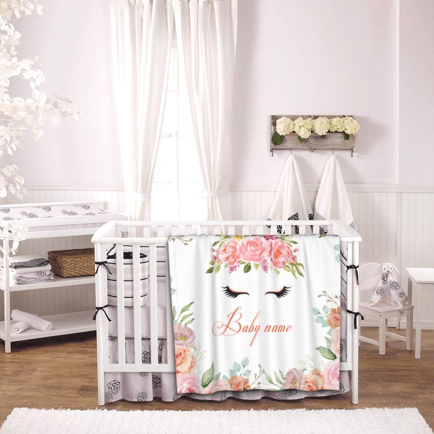 Manta de bebé personalizada con nombre para bebé, manta de bebé personalizada para niñas, manta de forro polar floral para bebé, manta de elefante