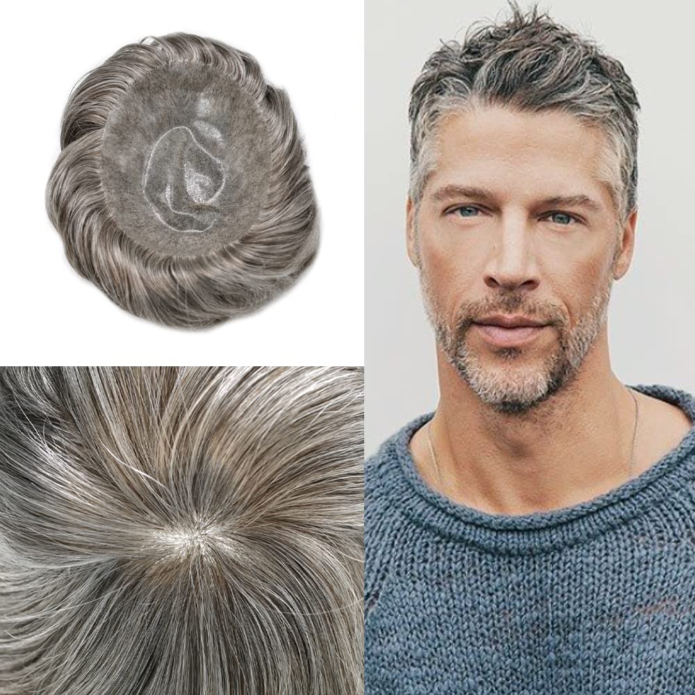 Toupee – Sistema de reemplazo de cabello humano real para hombre, postizo de aspecto natural, 8 x 10  120% densidad media ligera a media # 350