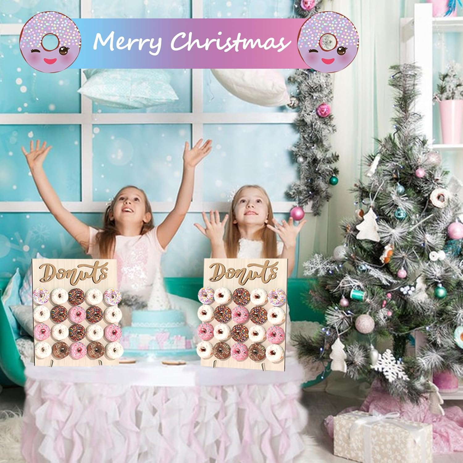 Soporte de pared para donas, 2 piezas de soporte de madera para donas, 40 donas, tablero de donas para donas, fiesta de crecimiento, cumpleaños,