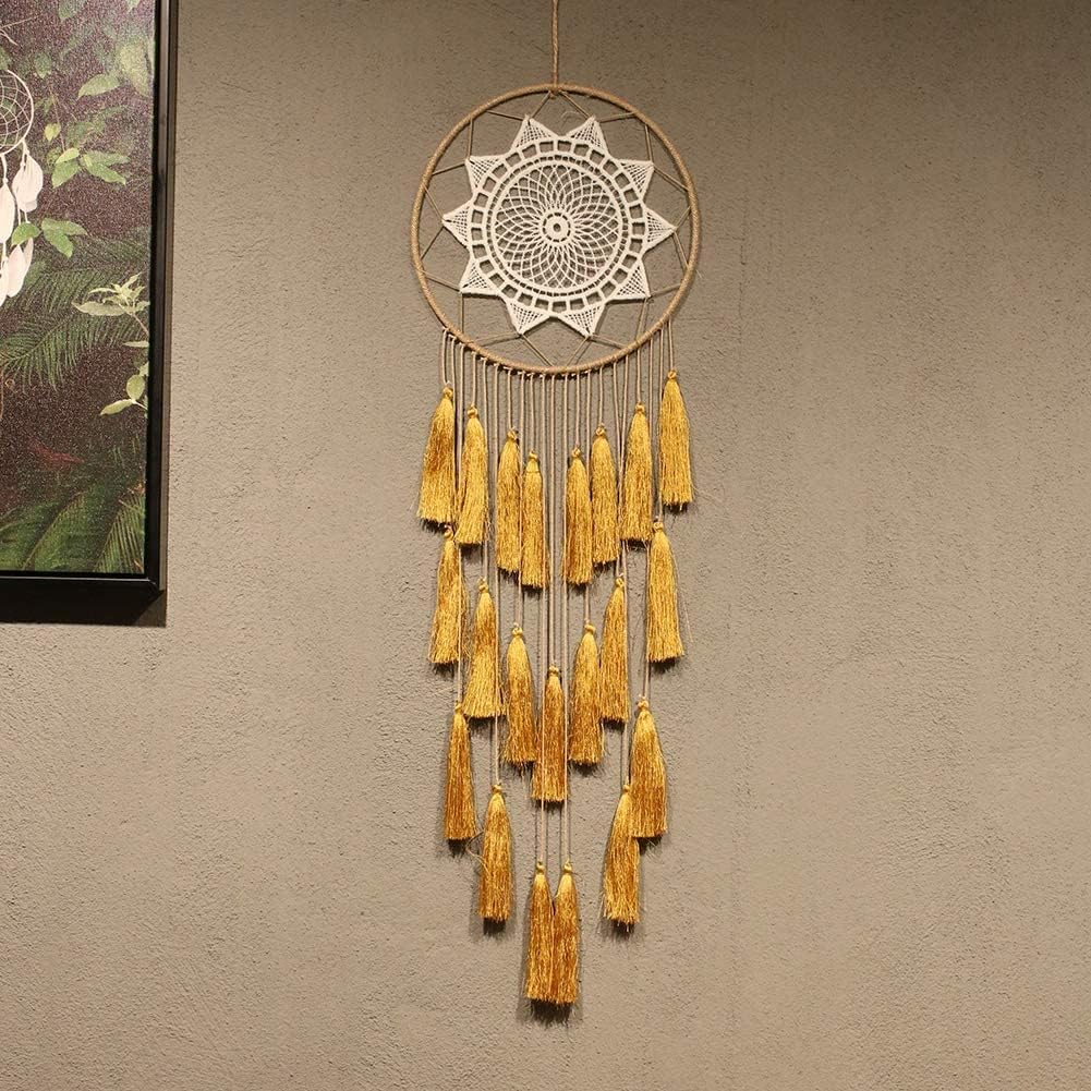 Artilady Atrapa-sueños de macramé para habitación, con borlas, para colgar en la pared, hecho a mano, decoración del hogar, con adorno de plumas,