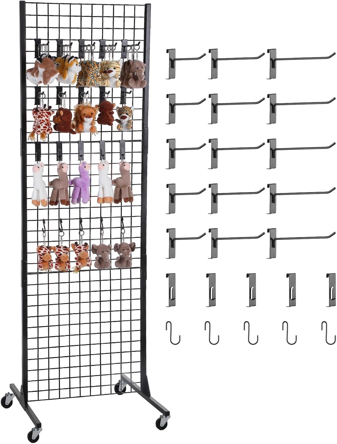 Blulu Juego de paneles de pared de rejilla desmontables, paneles de rejilla de alambre con ruedas y patas, estante de exhibición de alambre para