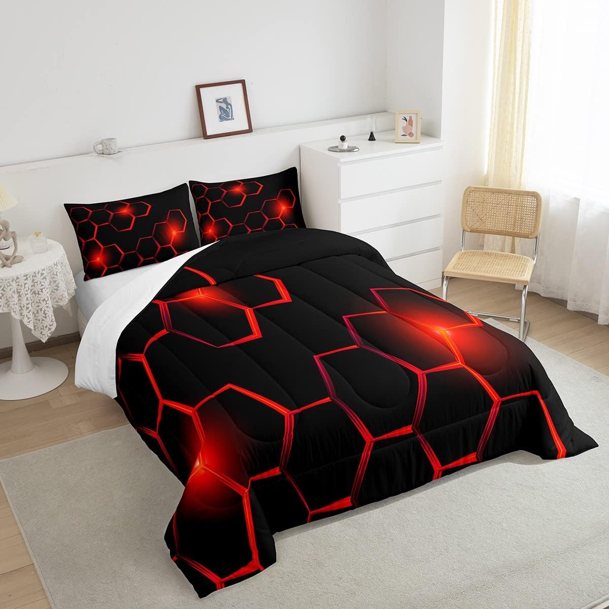 Juego de edredón de panal para niños, juego de ropa de cama hexagonal geométrica moderna para niños y adolescentes, decoración de dormitorio,
