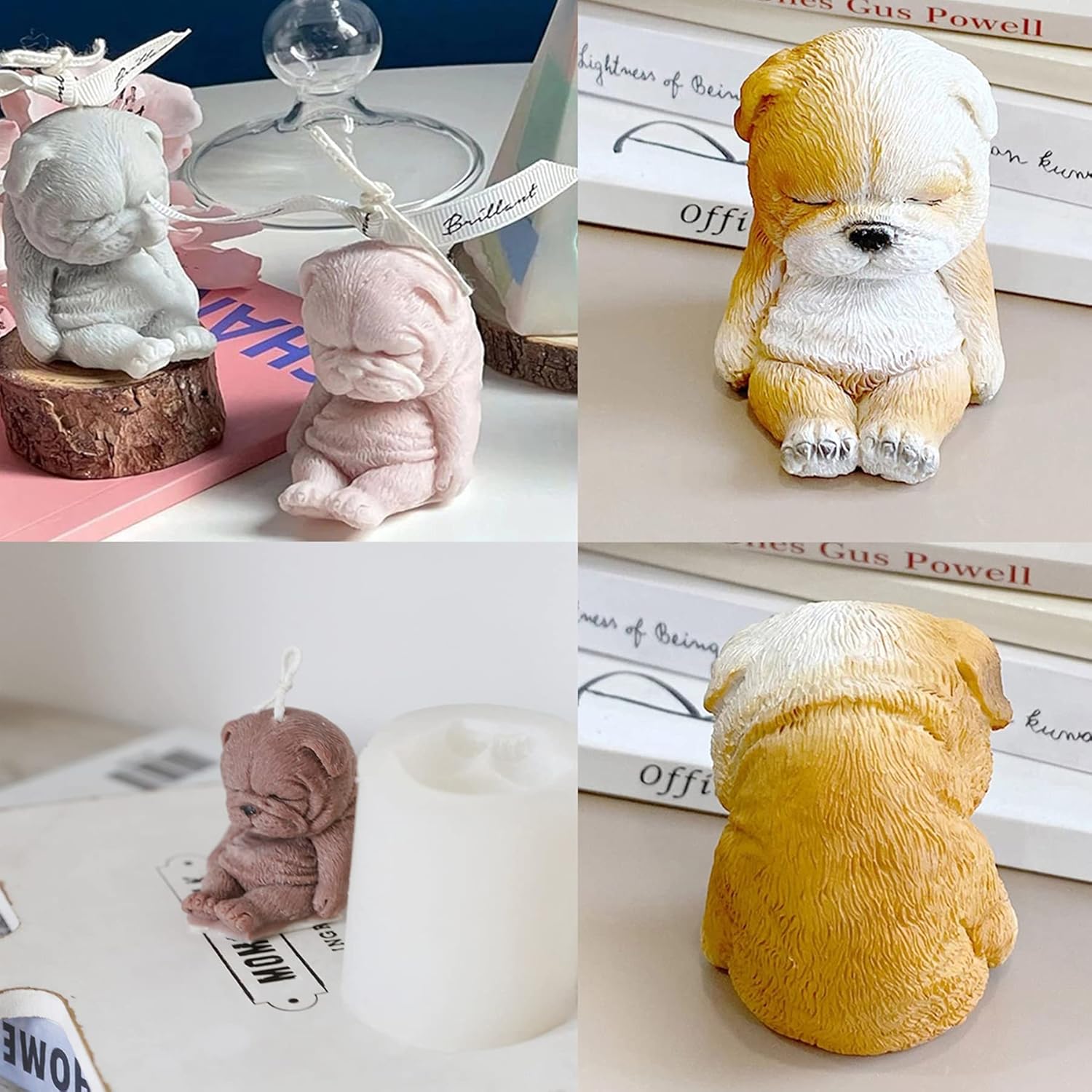 Molde de silicona con forma de bulldog 3D, molde creativo para velas de perro, molde de chocolate para perros dormidos, moldes de arcilla para