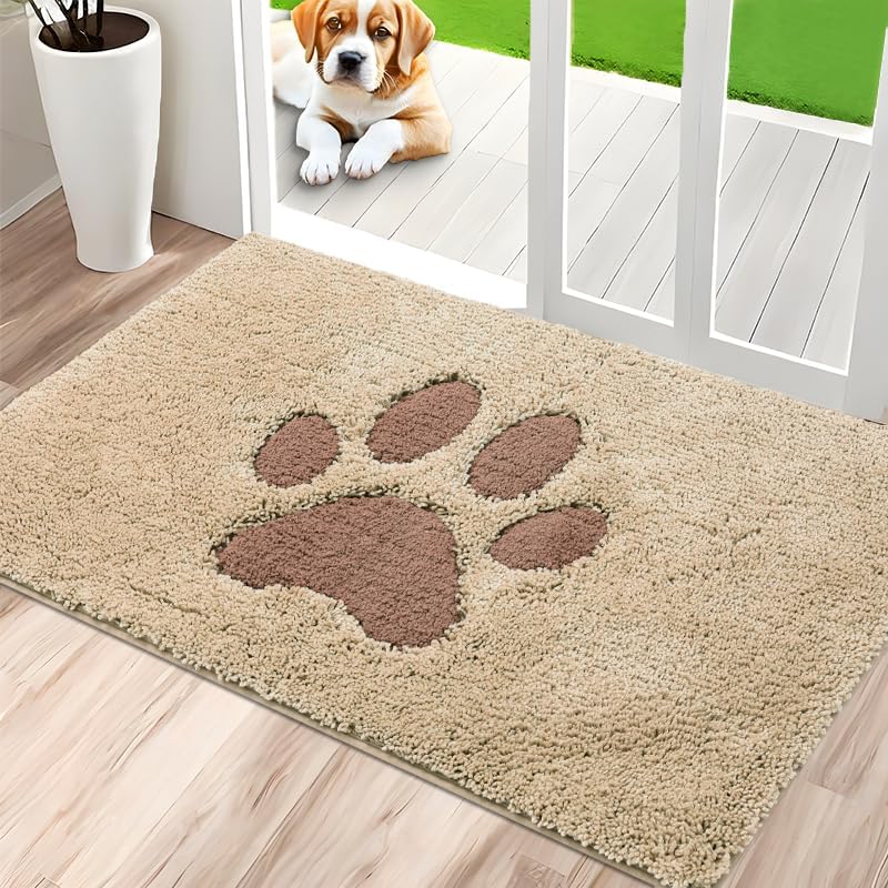 Tapete para puerta de interior, tapete para perros para patas fangosas, súper absorbente, alfombra de entrada de bajo perfil con parte trasera