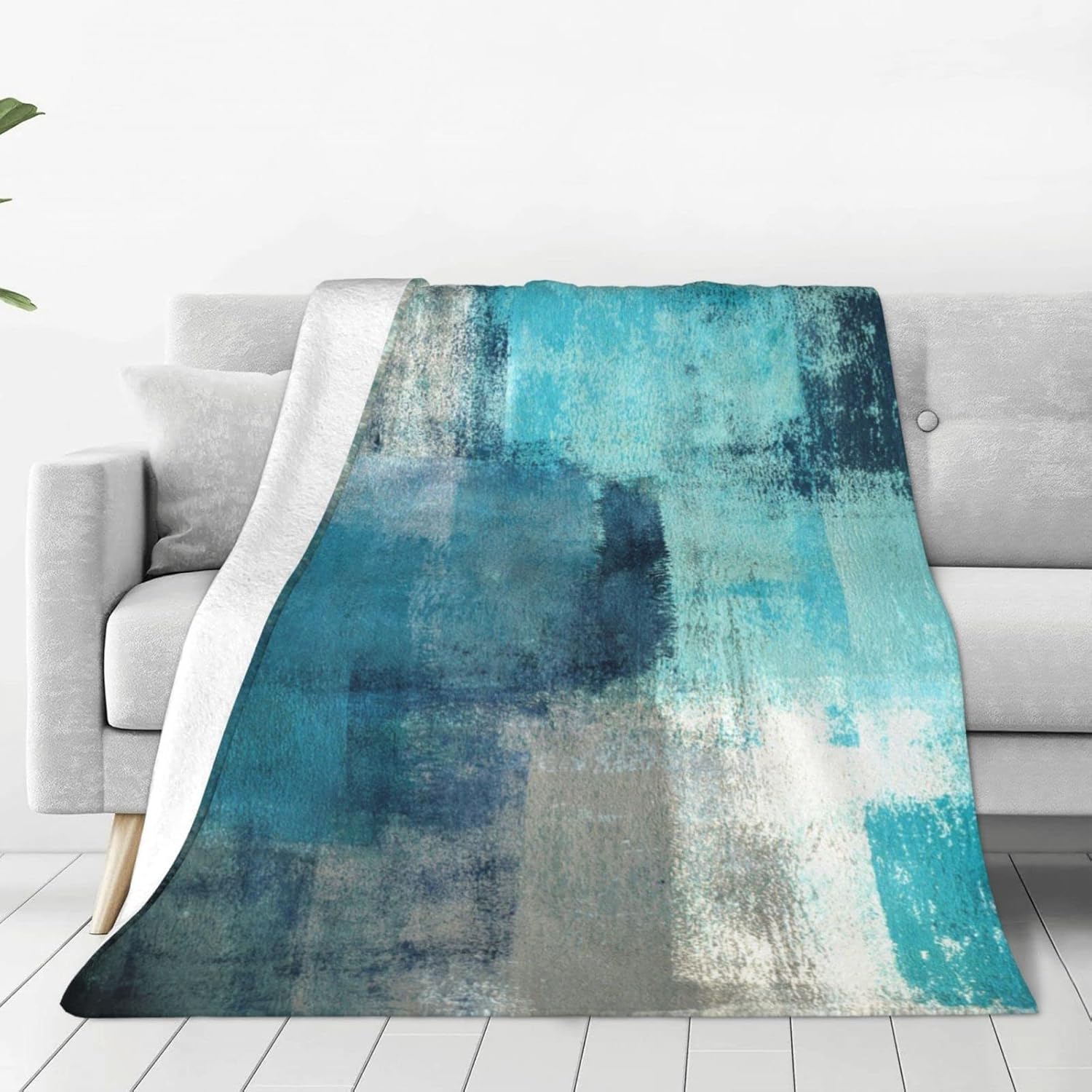 Manta de franela de forro polar turquesa con pintura de arte abstracto, ligera, suave, mullida, acogedora, para sofá, cama, decoración de otoño e