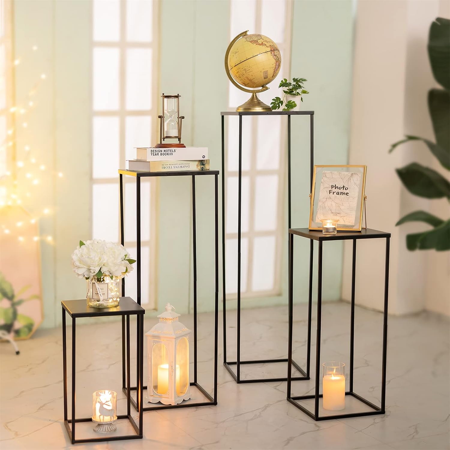 Sziqiqi Jarrón de centros de mesa de boda para mesas con platos, 2 piezas de columna de metal, soporte geométrico de flores de 23.6 pulgadas,