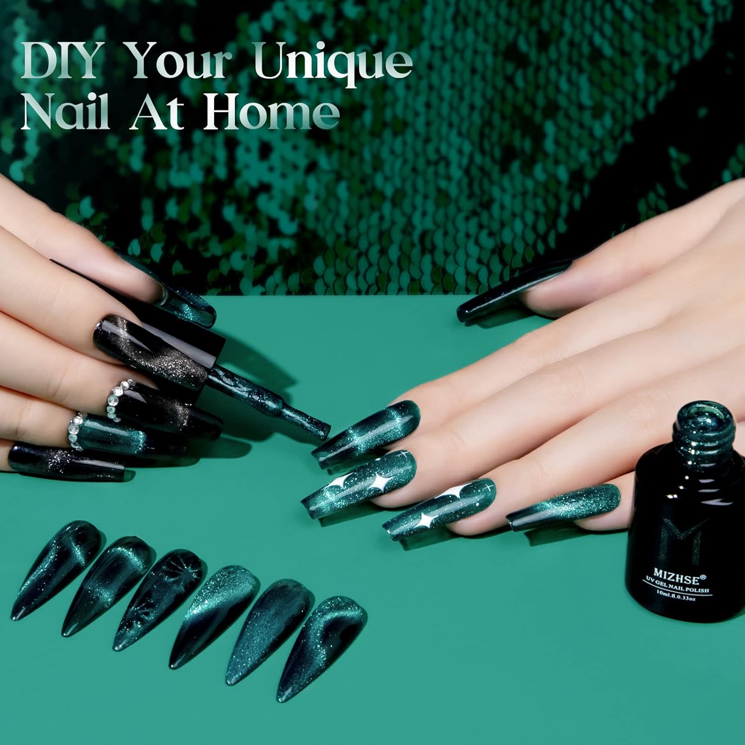 MIZSHE – Esmalte de uñas de gel con imán de ojo de gato, 0.3 onzas líquidas, kit de manicura universal para licuados magnéticos con purpurina Aurora