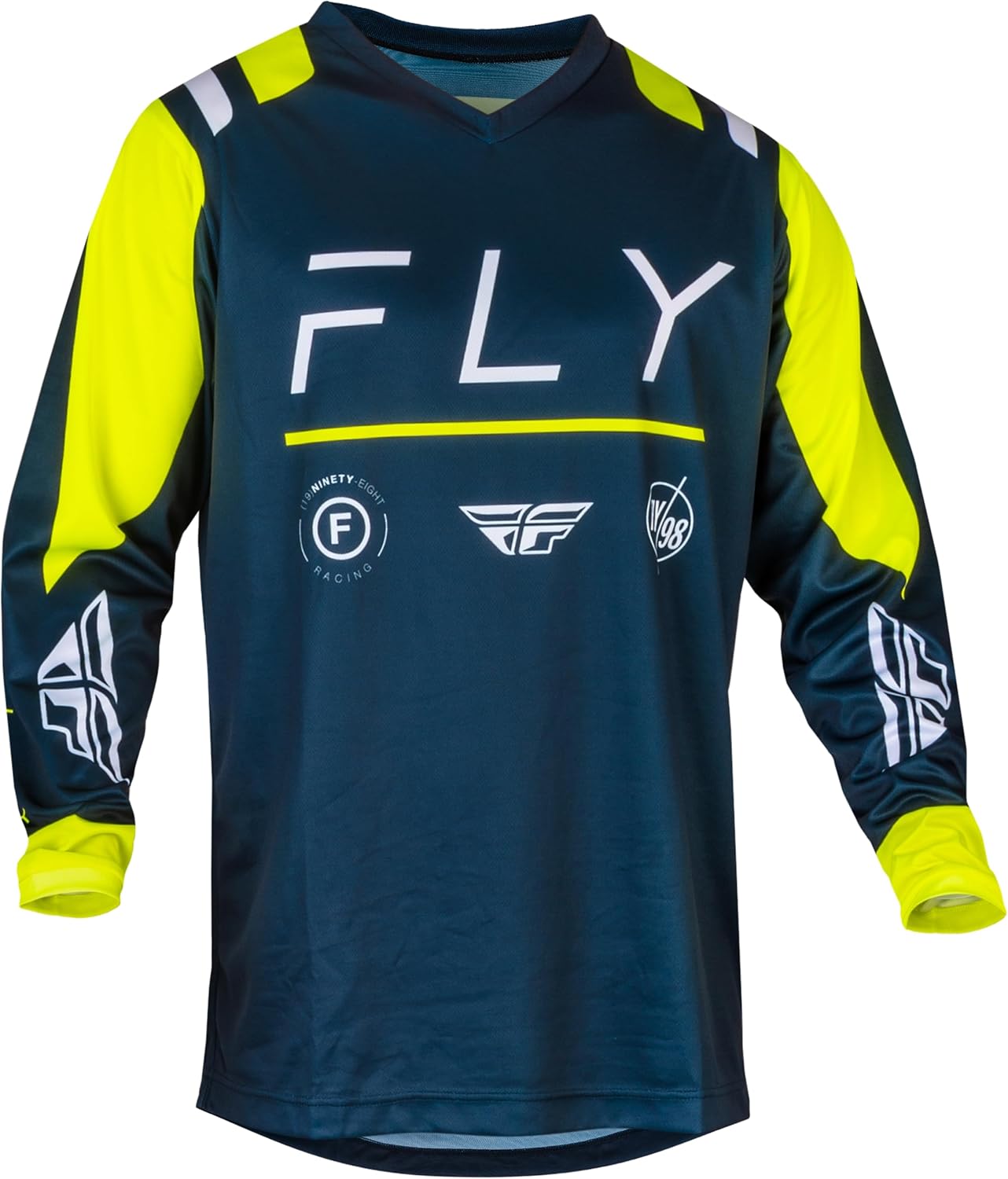 Fly Racing Camiseta F-16 para hombre (azul marinoalta visibilidadblanco, 4XL)
