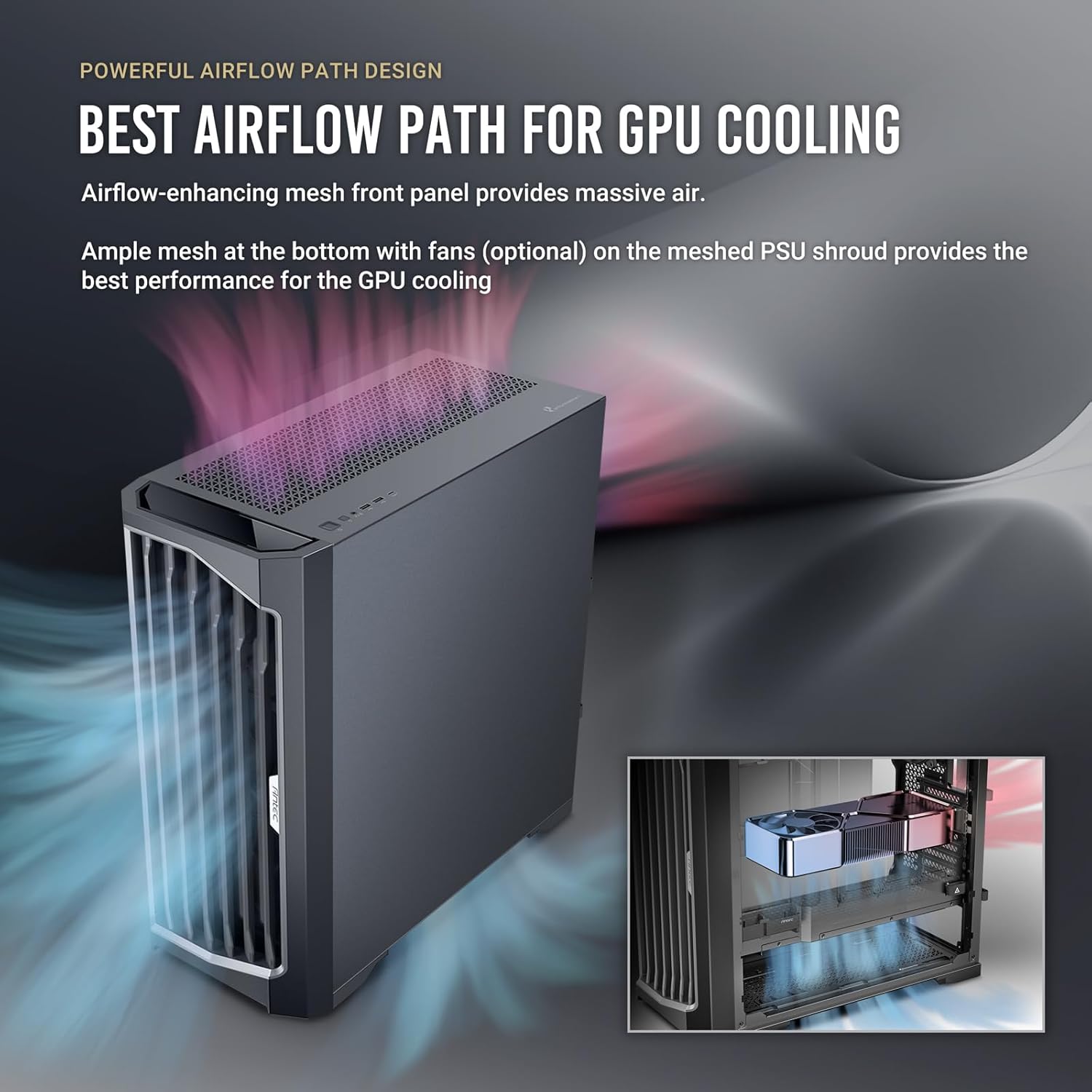 Antec Performance 1 Silencioso, soporte para GPU Serie RTX 40, exquisita malla de acero, 4 ventiladores PWM silenciosos y tranquilos, paneles