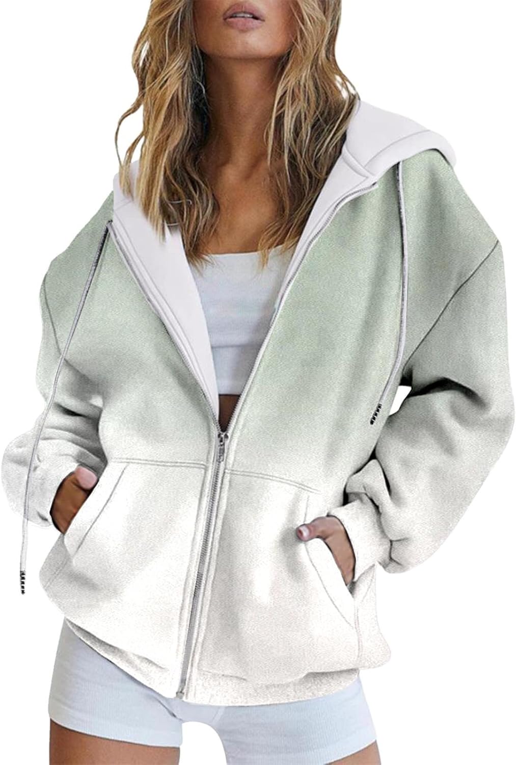 Sudaderas de gran tamaño con cremallera completa para mujer, ligeras, informales, Y2K, a la moda, chaquetas de moda para otoño 2023, ropa de calle