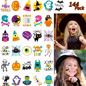 144 piezas de tatuaje temporal de Halloween, calcomanÃas impermeables de tatuajes de calabaza para niños, recuerdos de fiesta de niños, 72 patrones 144 piezas de tatuaje temporal de Halloween, calcomanÃas impermeables de tatuajes de calabaza para niños, recuerdos de fiesta de niños, 72 patrones