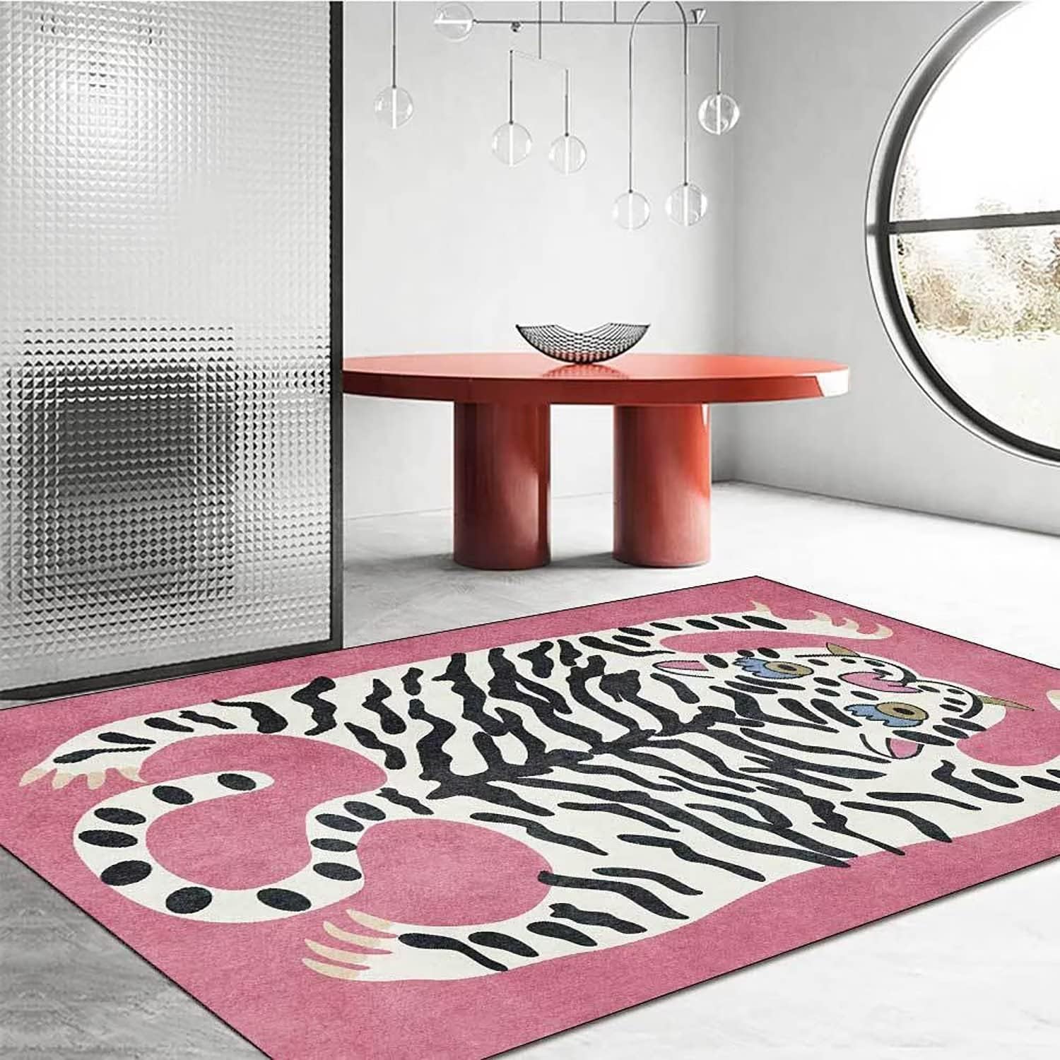 Alfombra de tigre para dormitorio, estilo vintage, bohemio, de 2 x 3 pies, alfombra de área pequeña, lavable, tapete funky para habitación de niños,
