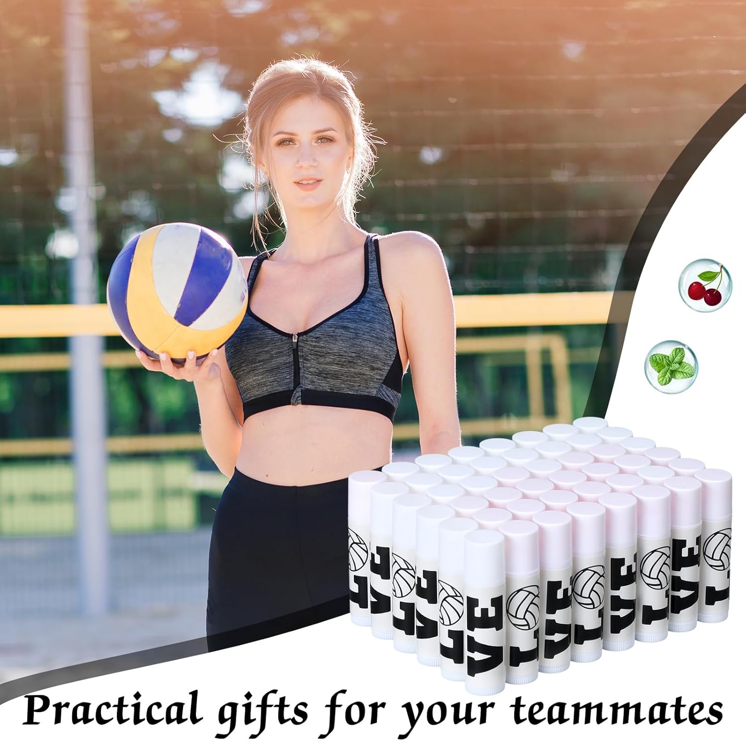 Heigble 50 unidades de bálsamo labial hidratante de voleibol a granel con ingredientes naturales, bálsamo labial a granel, cestas de regalos a