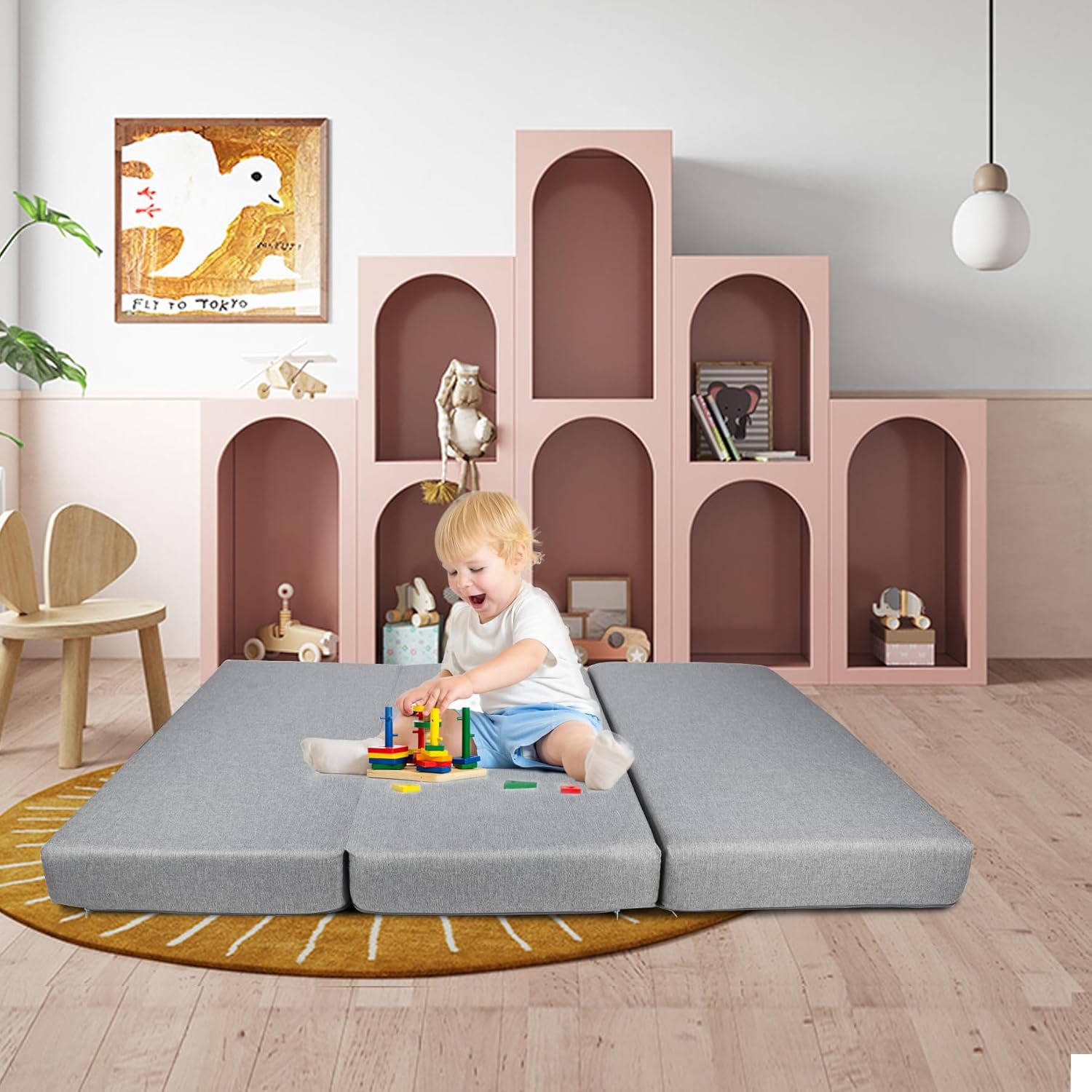 Colchón plegable de espuma viscoelástica, cubrecolchón de triple pliegue de 6 pulgadas con funda transpirable y lavable, cama de invitados portátil
