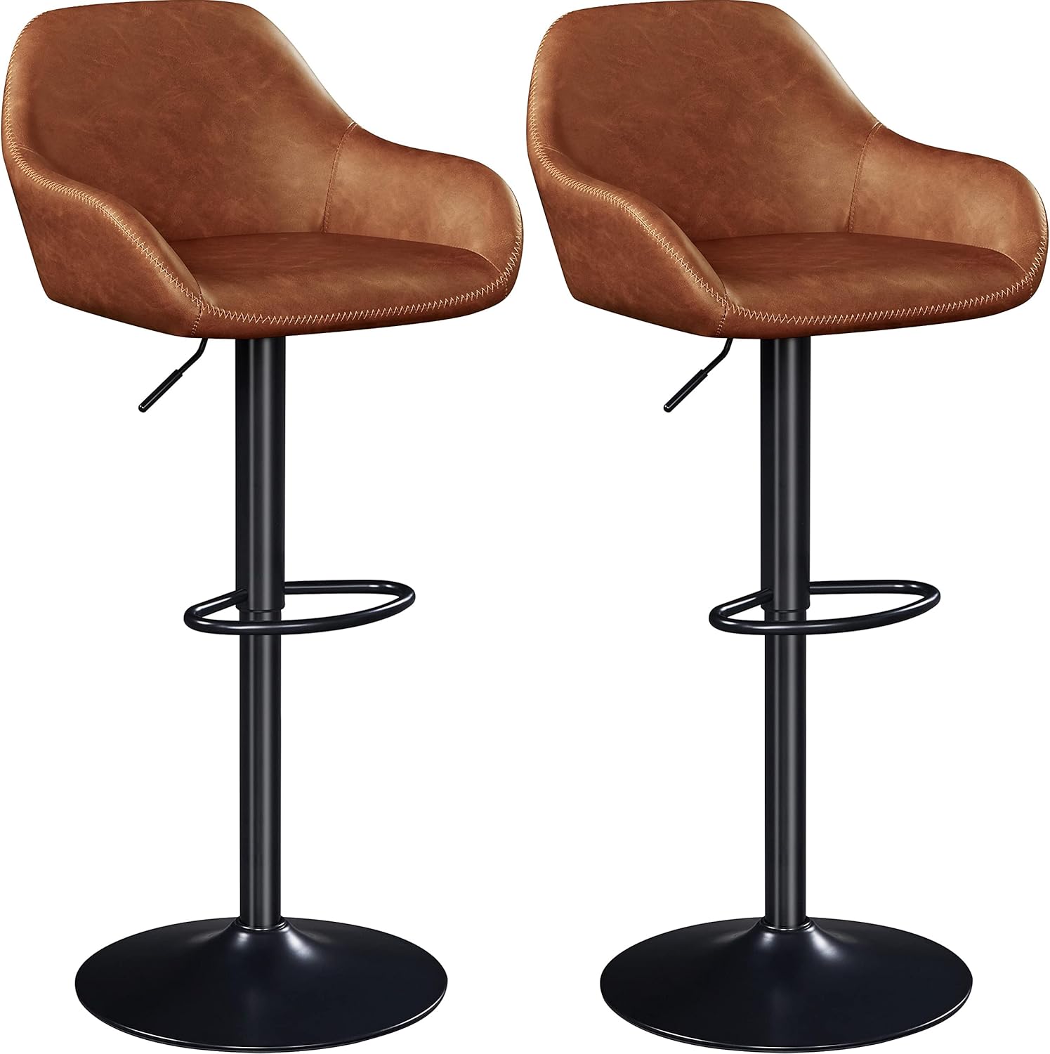 Yaheetech Juego de 2 taburetes de bar vintage, modernos taburetes de bar de altura de mostrador, silla de bar giratoria de cuero vintage con