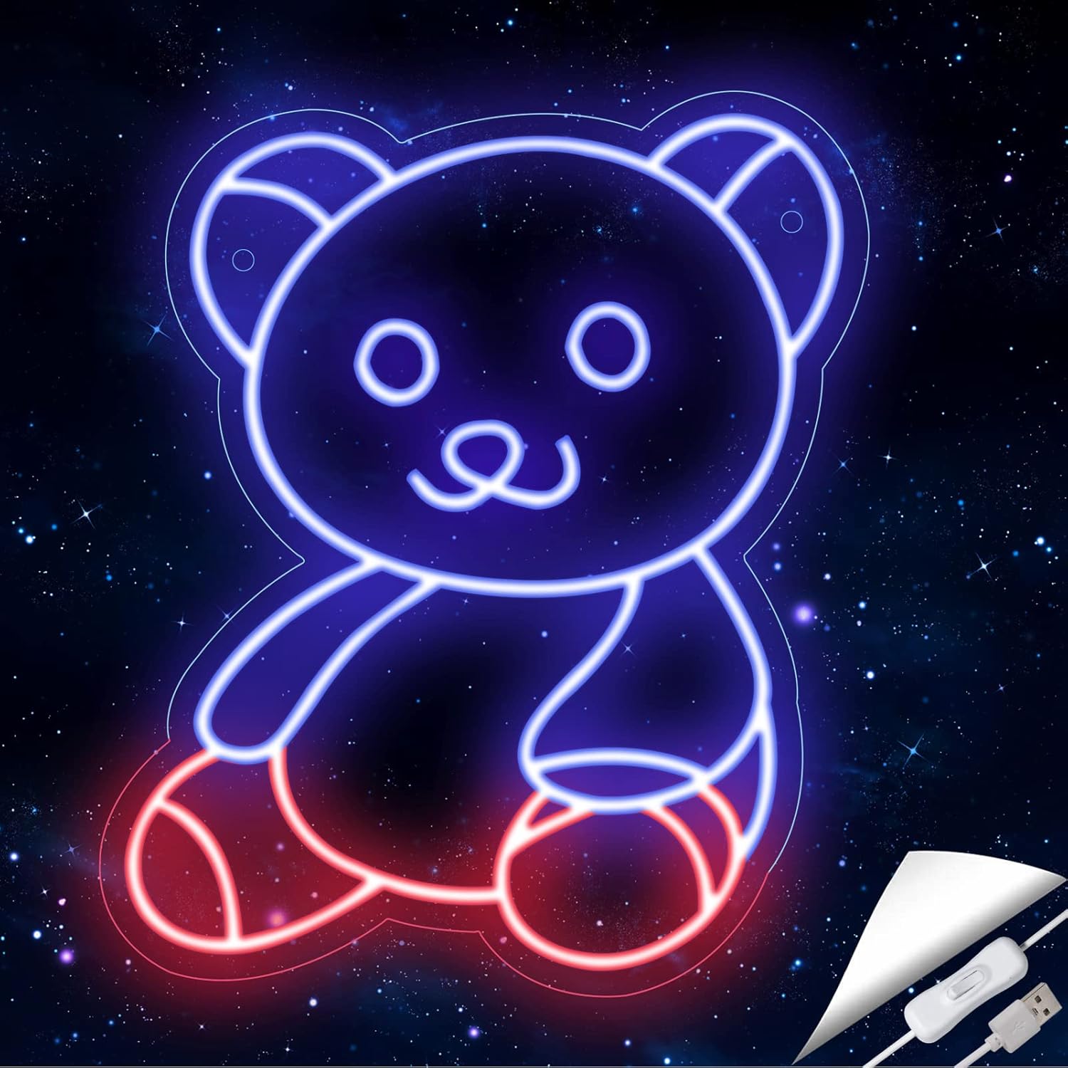 ENSHUI Bonito letrero de neón de oso para decoración de pared, luces de neón para dormitorio, alimentada por USB, lámpara de oso, sala de estar,
