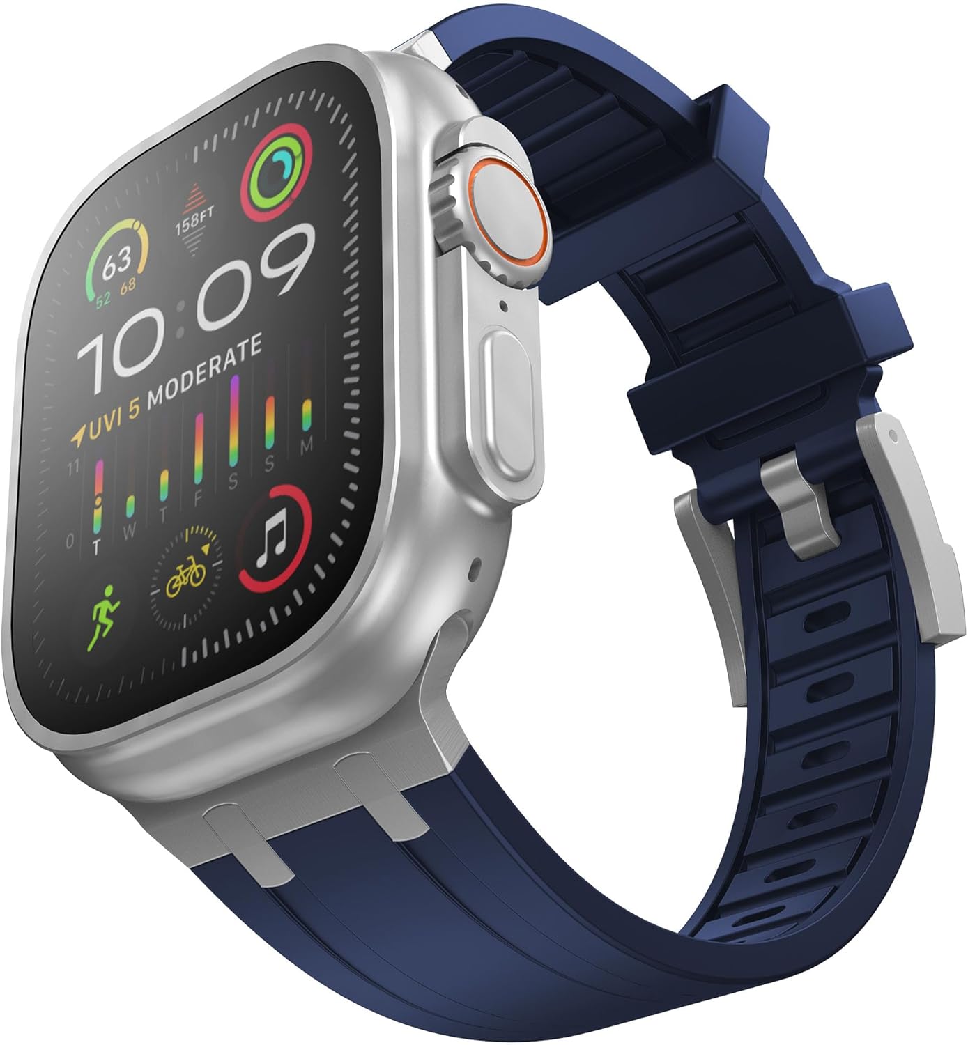 Compatible con Apple Watch Ultra 2 Band para hombre, correa de silicona y hebilla de acero inoxidable diseñada para iPhone Watch, correas iWatch