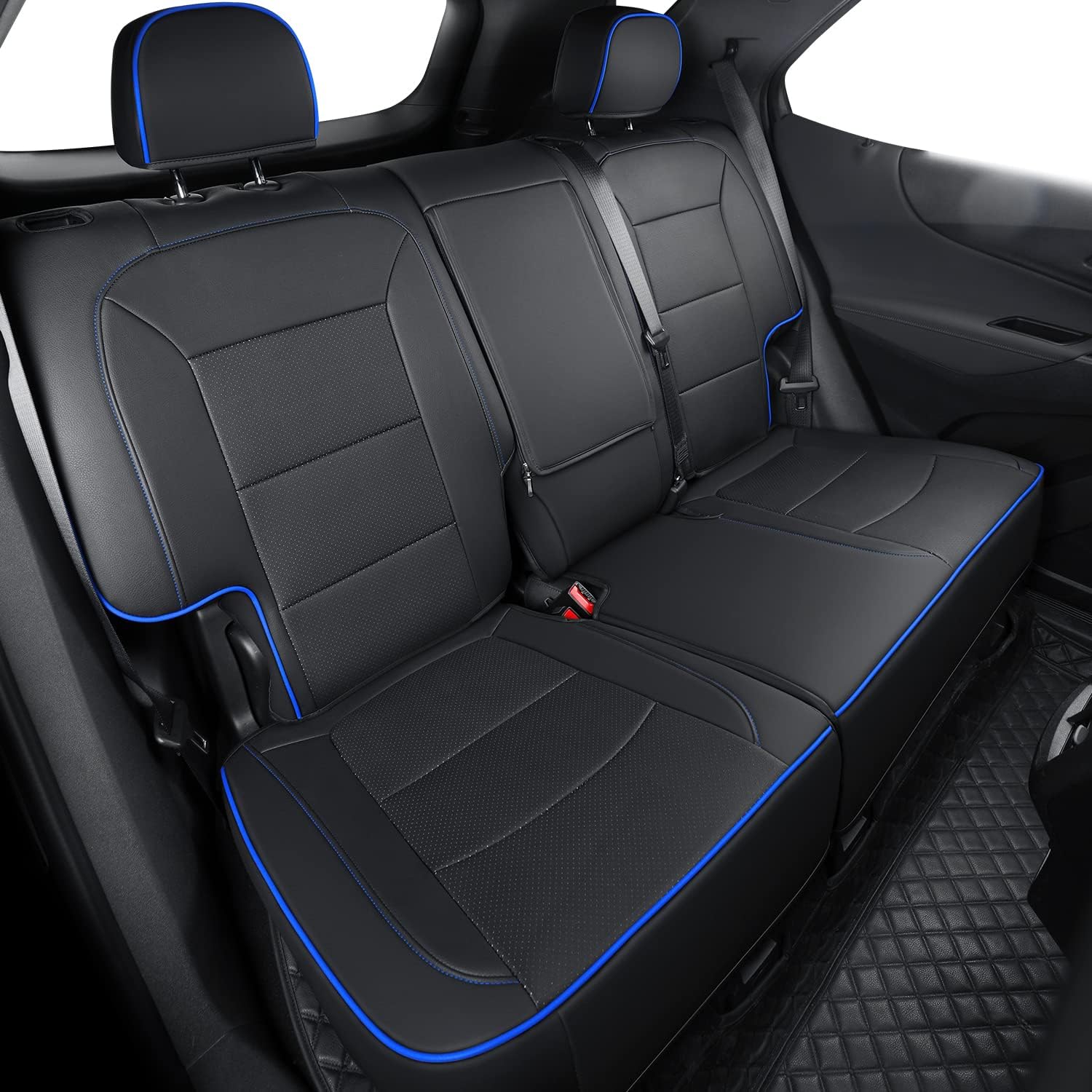 Fundas de asiento de terreno, aptas para GMC Terrain SLE SLT Denali AT4 SL 4dr SUV, piel sintética resistente al agua (juego completo, negro y azul)