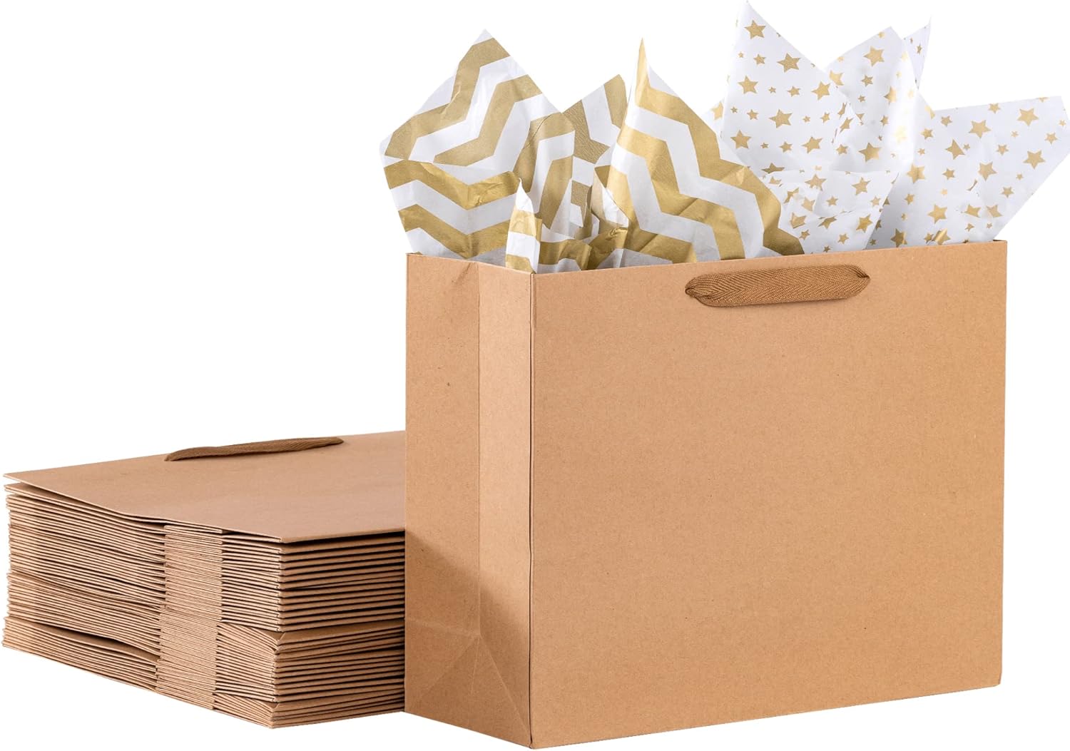 OfficeCastle Paquete de 4 bolsas de papel kraft extra grandes con papel de seda, bolsas de regalo grandes de 16 x 6 x 12 pulgadas 15.7 x 5.9 x 11.8