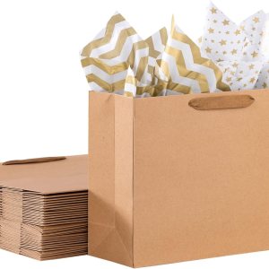 OfficeCastle Paquete de 4 bolsas de papel kraft extra grandes con papel de seda, bolsas de regalo grandes de 16 x 6 x 12 pulgadas 15.7 x 5.9 x 11.8 OfficeCastle Paquete de 4 bolsas de papel kraft extra grandes con papel de seda, bolsas de regalo grandes de 16 x 6 x 12 pulgadas 15.7 x 5.9 x 11.8