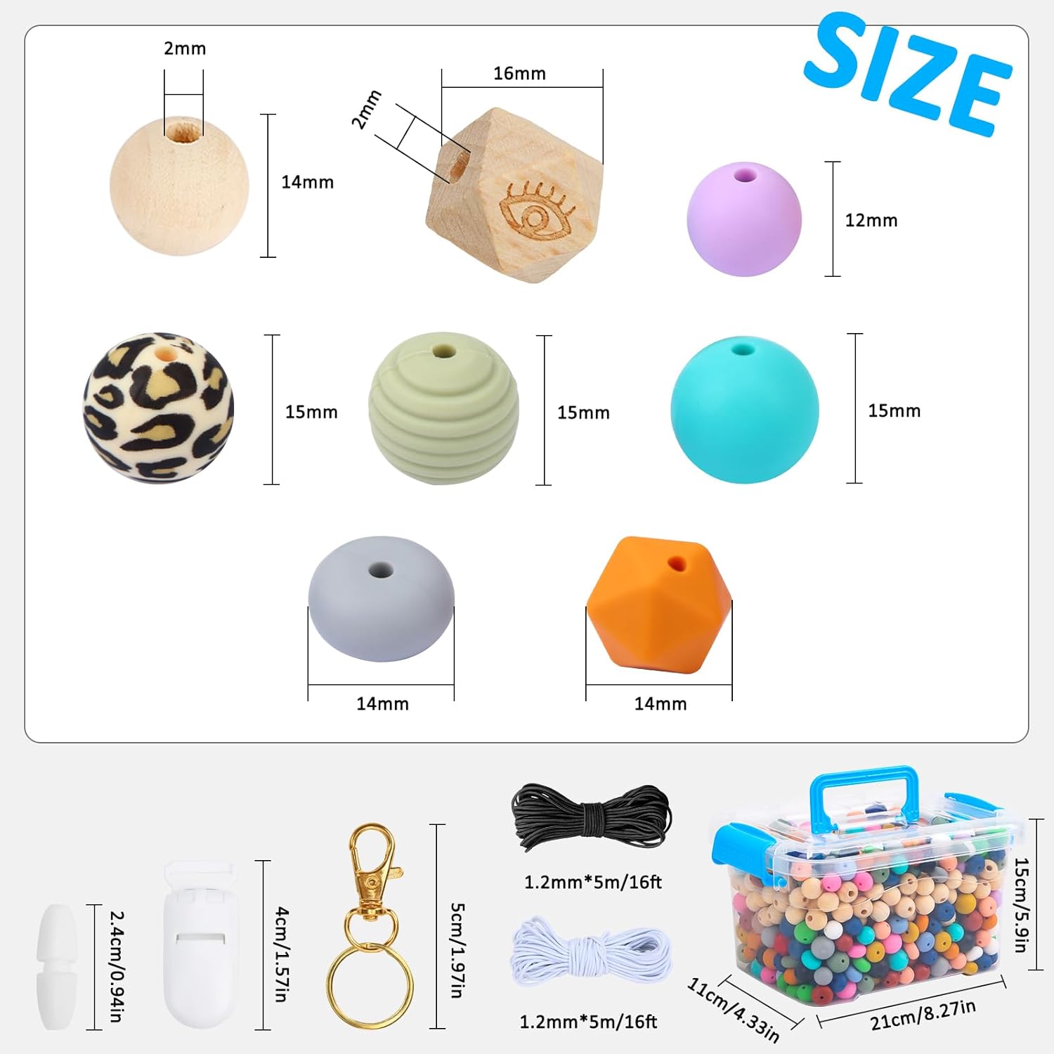 QUEFE Kit de 708 cuentas de silicona a granel para hacer llaveros, cuentas de goma de 0.59 pulgadas (0.591 in), varios estilos y colores, accesorios