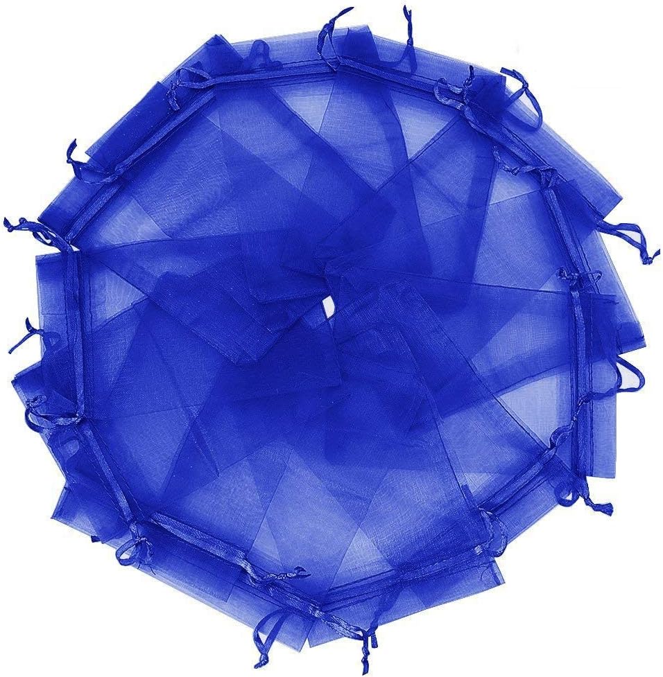 Wudygirl 50 bolsas de organza con cordón de 6 x 9 pulgadas, bolsas de joyería azul, velas de recuerdo de deshierbe, bolas de juguete cosmético, baby