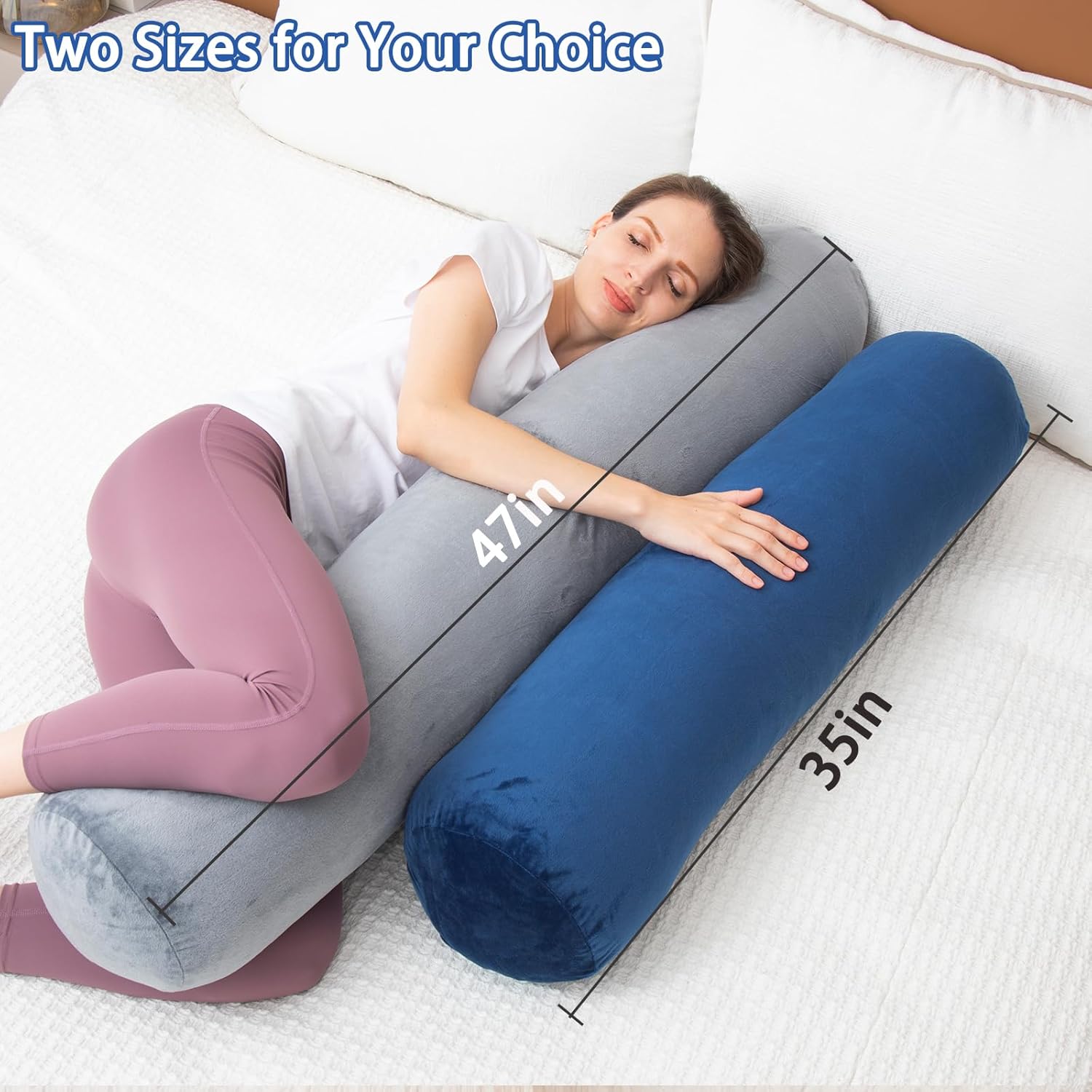 Almohada corporal redonda de espuma viscoelástica para adultos, almohada firme y larga para cama, almohada cilíndrica con funda de terciopelo, 47 x