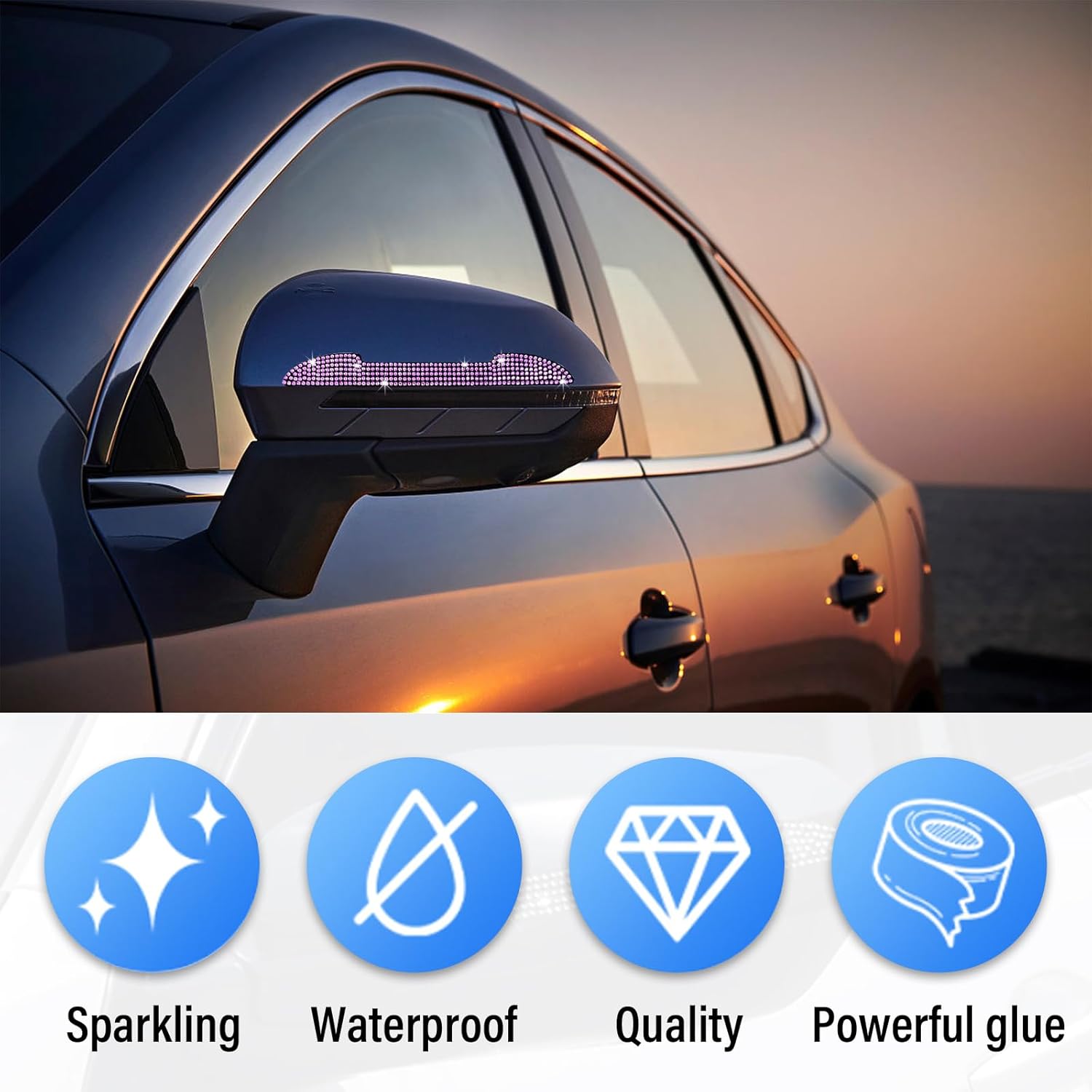 4 protectores de arañazos para manija de puerta de automóvil, tira anticolisión con diamantes de imitación automáticos, protector de borde para