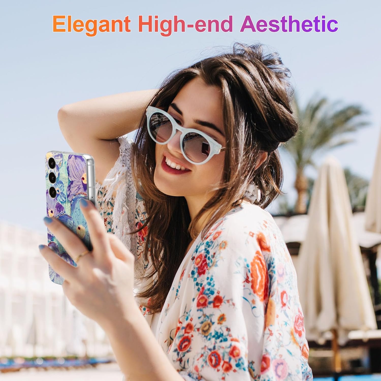 EYZUTAK Funda para Samsung Galaxy S23 Plus, colorida pintura al óleo retro flor láser brillante linda exquisita flor floral funda protectora
