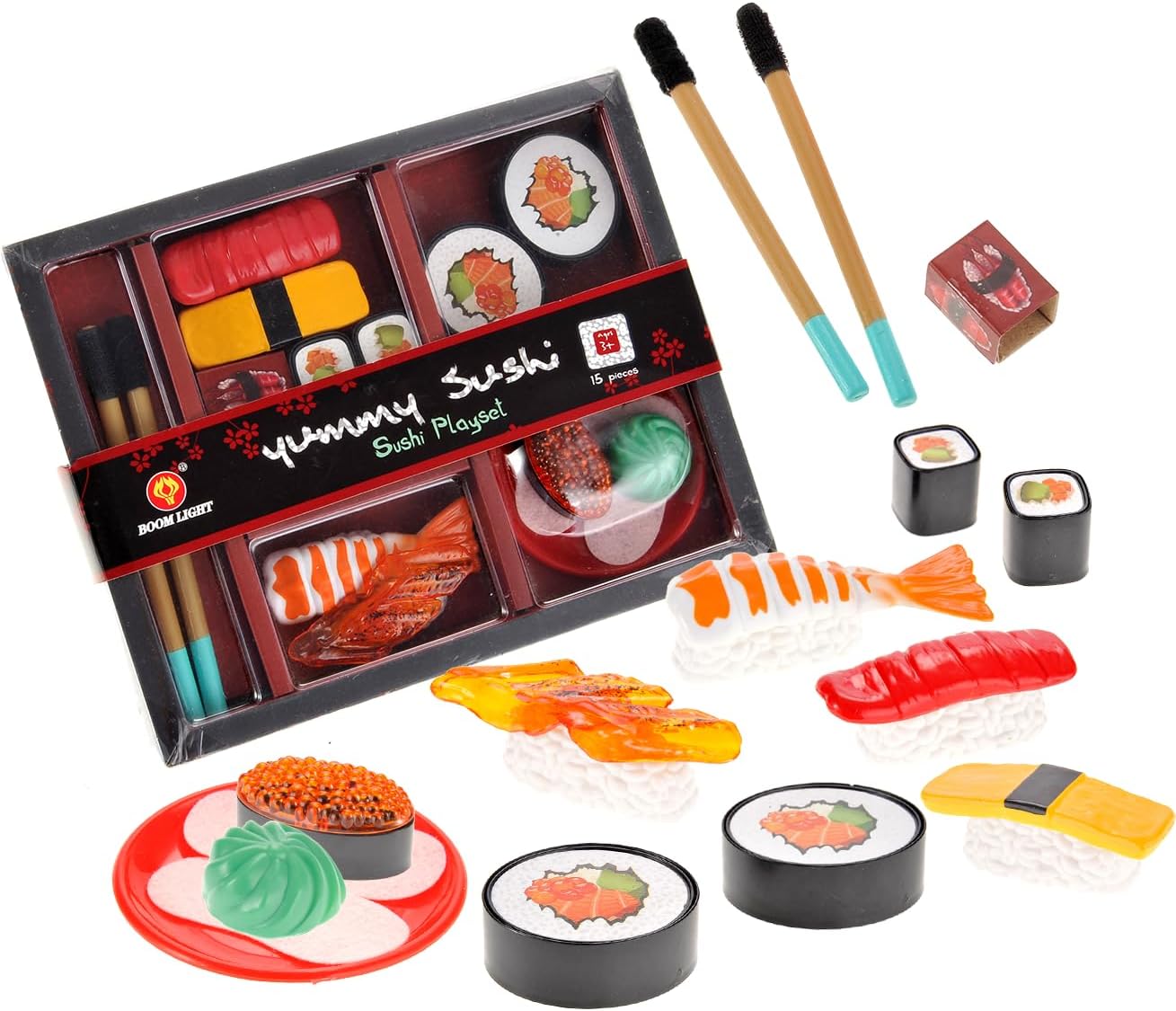 PowerTRC Juego de comida japonesa de juguete de sushi Bento  Juego de 19 piezas de juguetes de comida de corte para niños de 3, 4, 5, 6, 7, 8, 9+