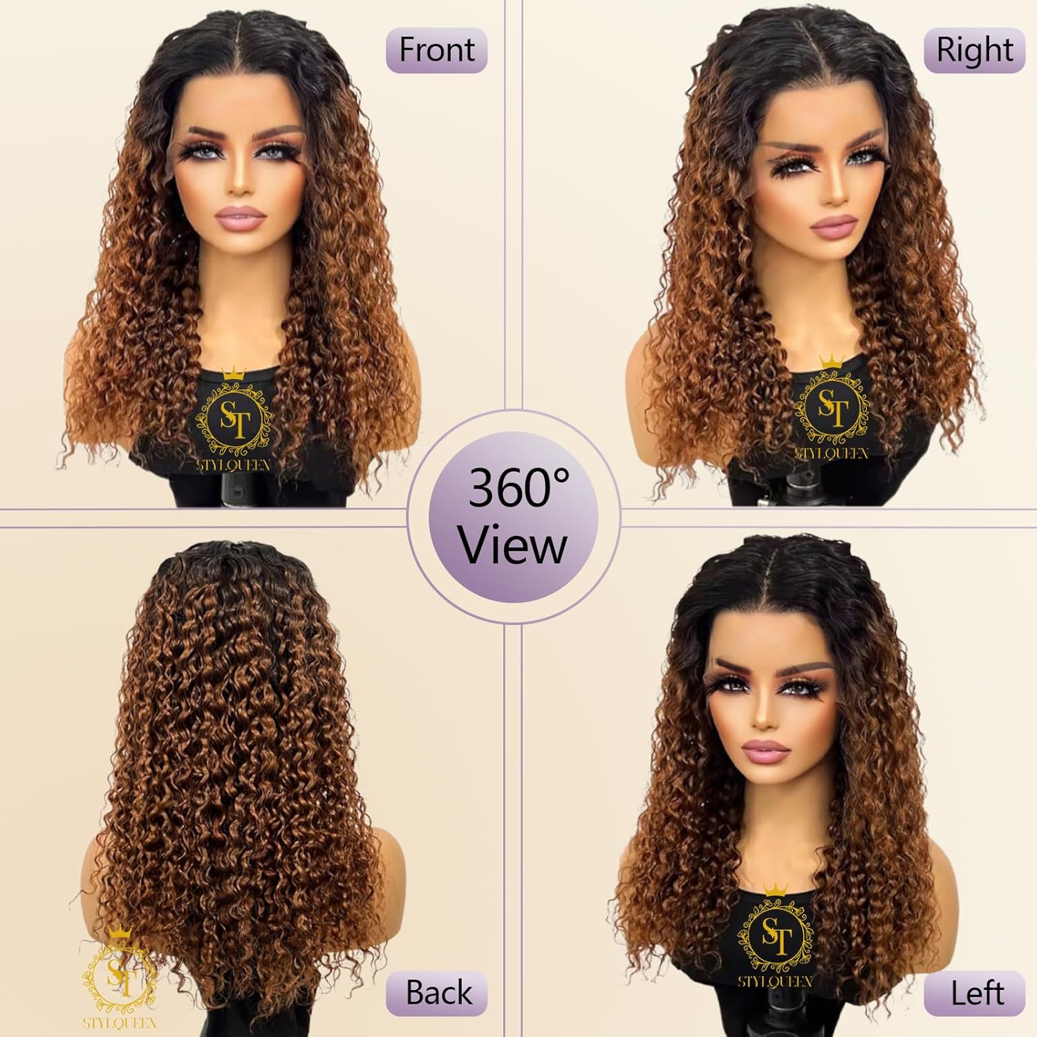 Peluca de cabello humano con encaje frontal degradado de 13 x 4, ondulado profundo, pelucas de encaje frontal para mujeres negras, sin pegamento,