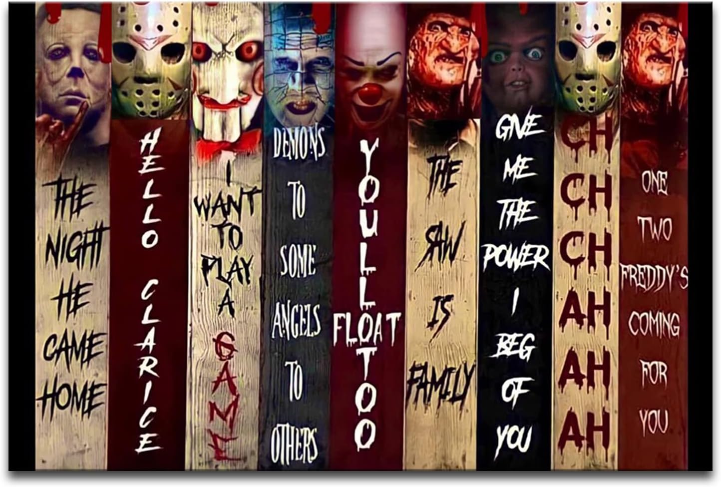 YASOJUN Póster de lienzo de películas de terror enmarcado, lienzo de terror, impresiones de pintura para sala de estar, dormitorio, arte de pared
