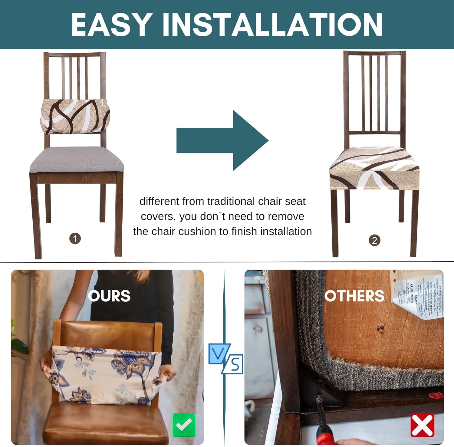 SearchI Juego de 6 fundas elásticas para asiento de silla de comedor, suaves, extraíbles y lavables, de poliéster, elastano, geométricas y flores