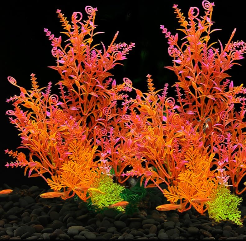 Paquete de 2 plantas de plástico para decoración de acuario, planta de pecera artificial grande, decoraciones de pecera alta, coloridas