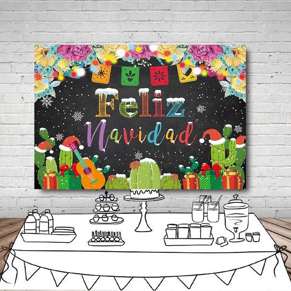 MEHOFOND Telón de fondo de Feliz Navidad para fiesta, fiesta mexicana de Feliz Navidad, copo de nieve, fondo de fotografía, decoración de cactus,