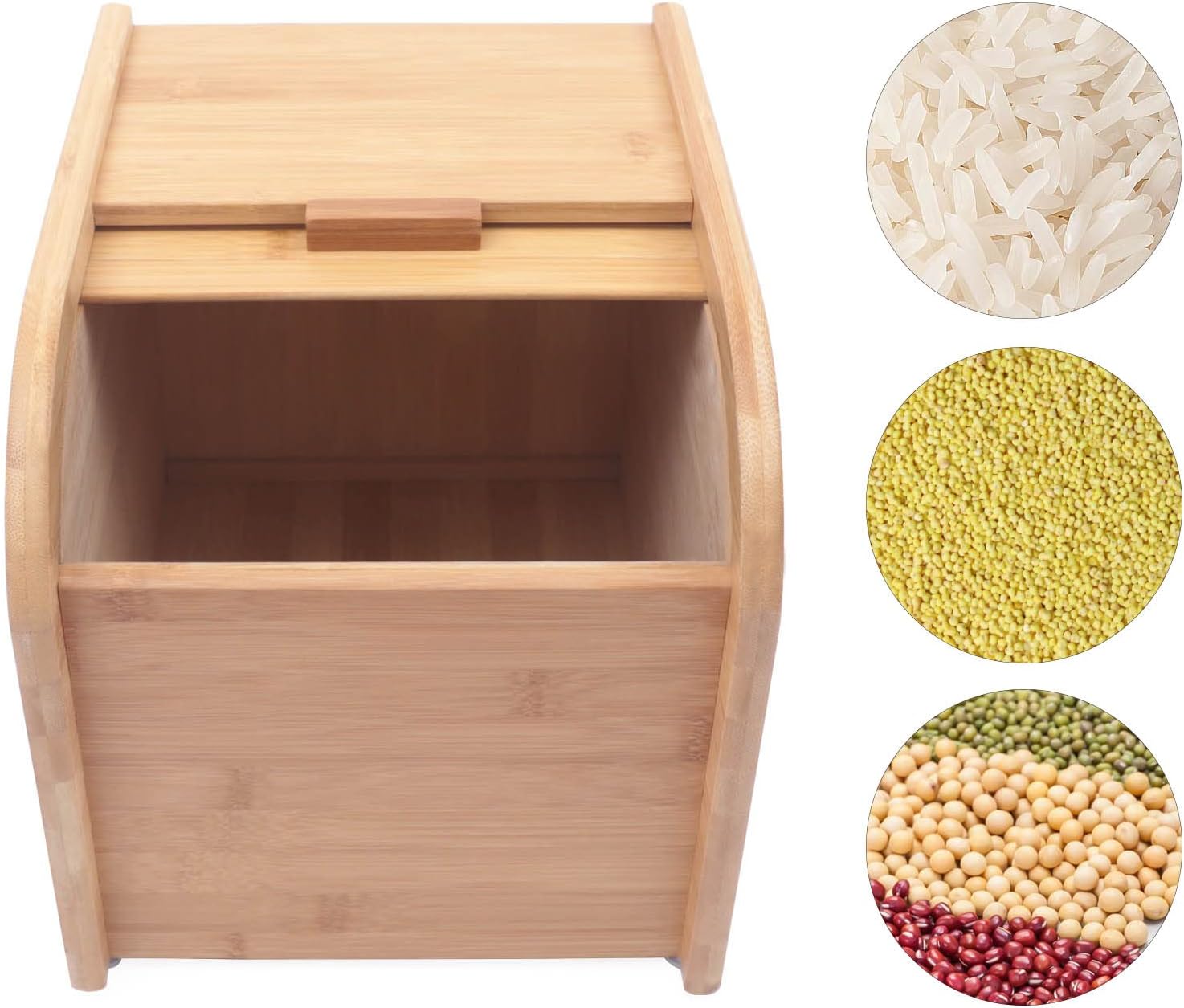 Contenedor de madera para almacenamiento de arroz con taza medidora, caja de almacenamiento en seco para cereales de harina, capacidad de 11 libras