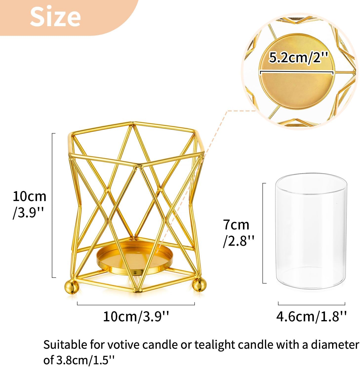 NUPTIO Portavelas geométricos dorados 6 piezas de mesa de té de boda con taza votiva de vidrio a granel moderno geométrico candelita portavelas para