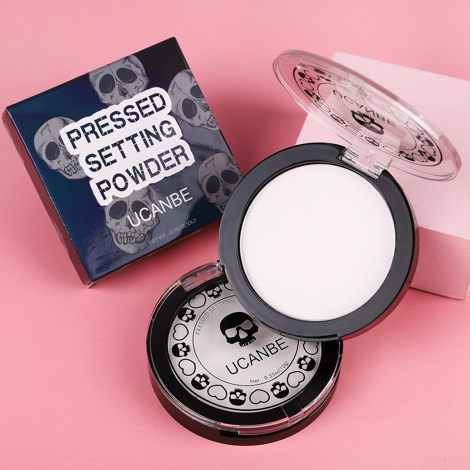 UCANBE Polvo fijador prensado blanco para efectos especiales y maquillaje de Halloween, polvo de acabado mate translúcido, polvo facial blanco para