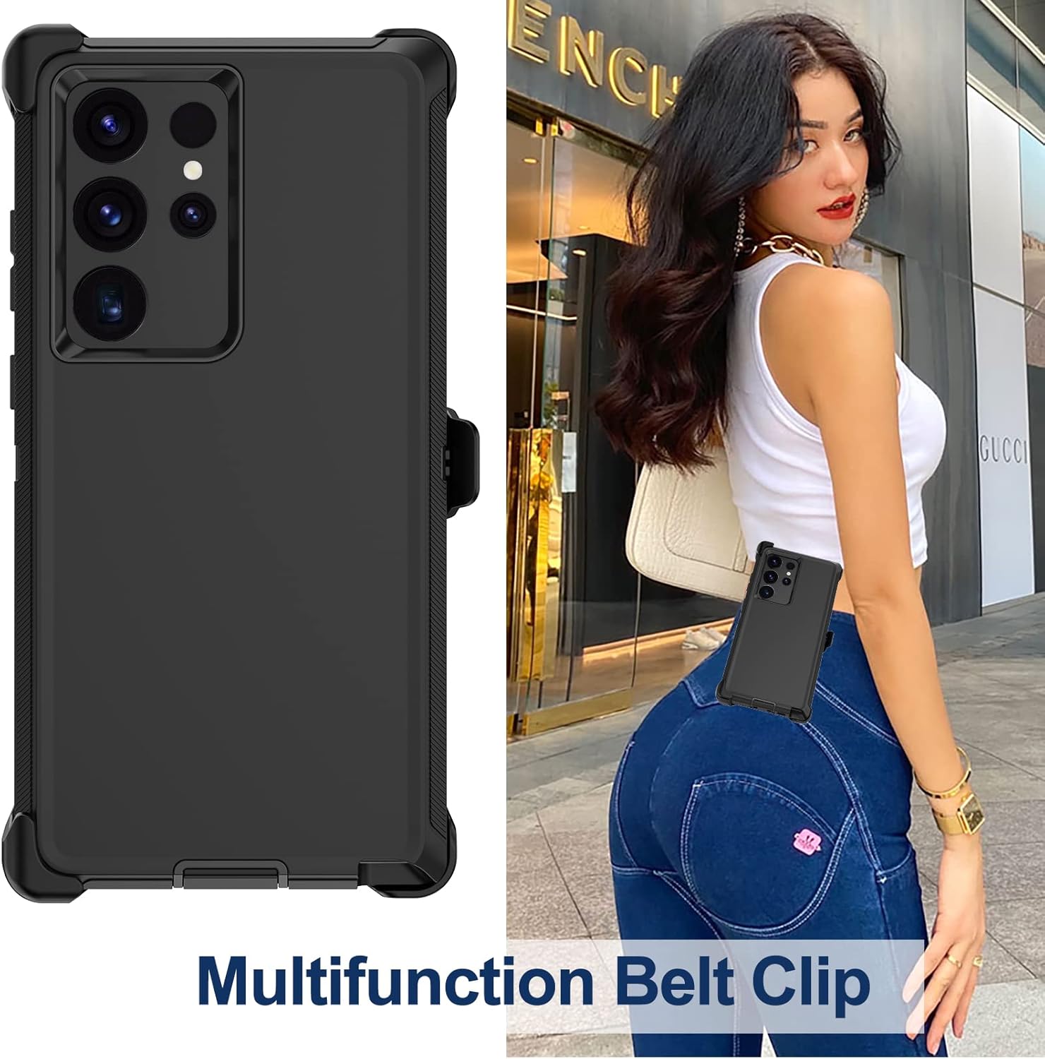 Funda para Samsung Galaxy S23 Ultra con funda de clip para cinturón, 2 protectores de pantalla, grado militar resistente a prueba de golpes de