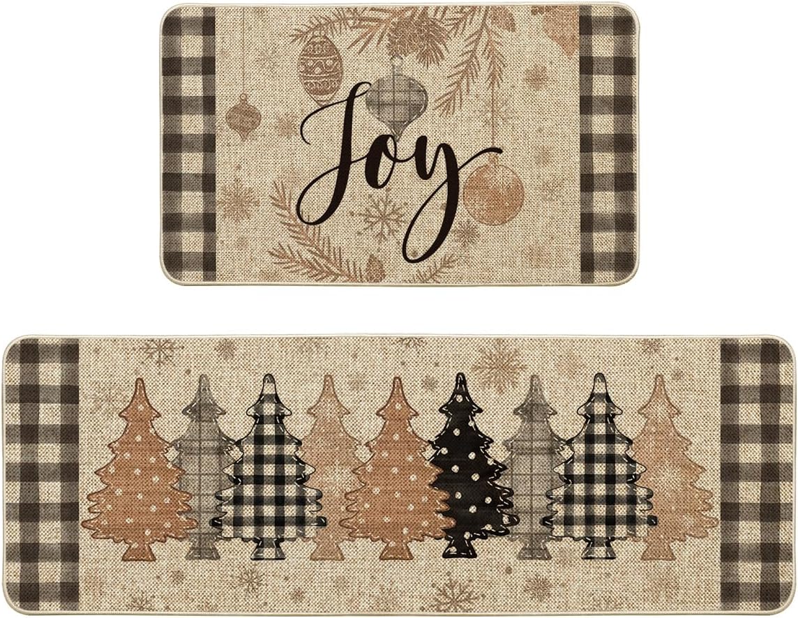 Artoid Mode Juego de 2 tapetes de cocina de Navidad con diseño de copos de nieve, decoración de invierno, alfombras de cocina de bajo perfil para