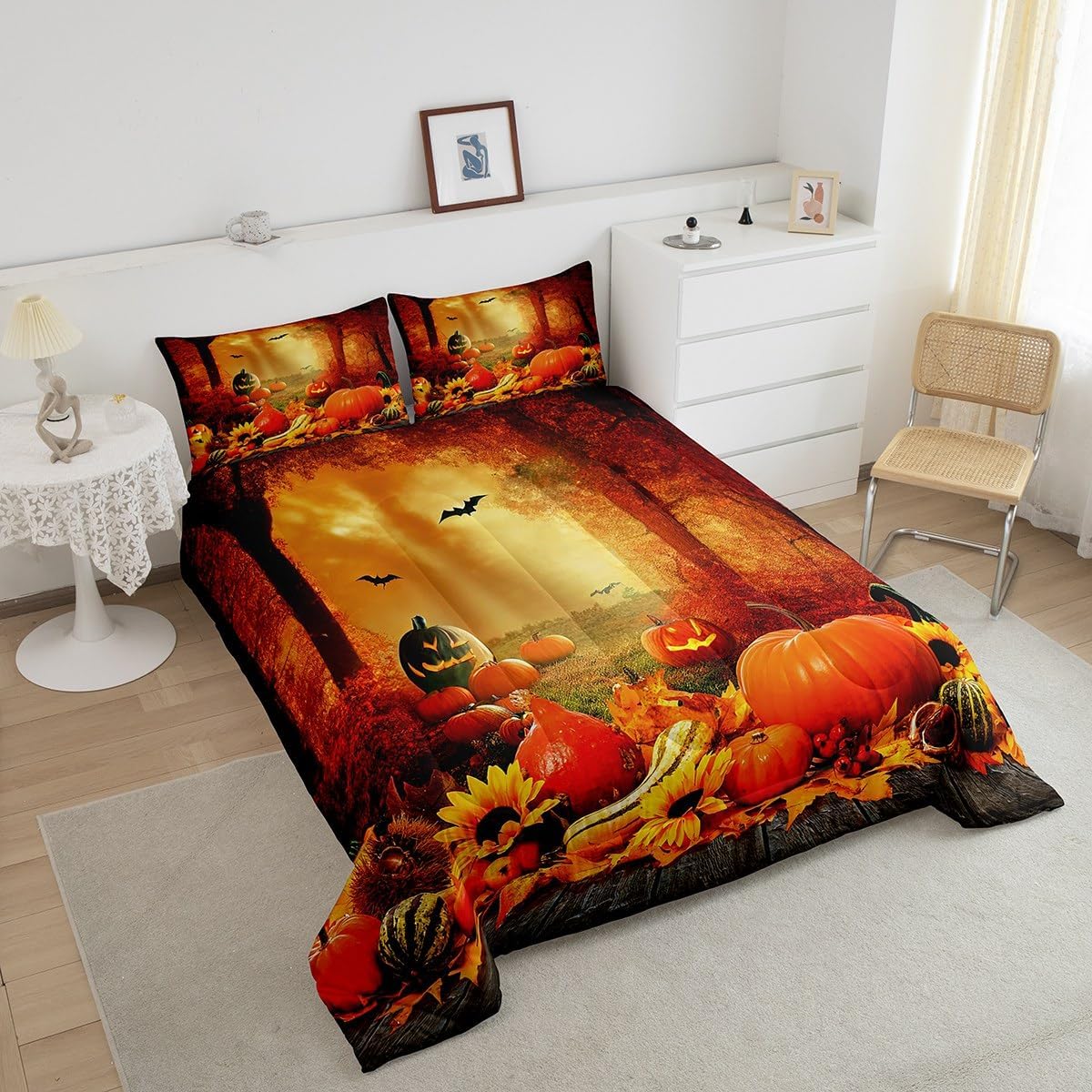 Juego de edredón de decoración de otoño para niños, niñas y mujeres, ropa de cama de regalo para el día de Acción de Gracias, ropa de cama de