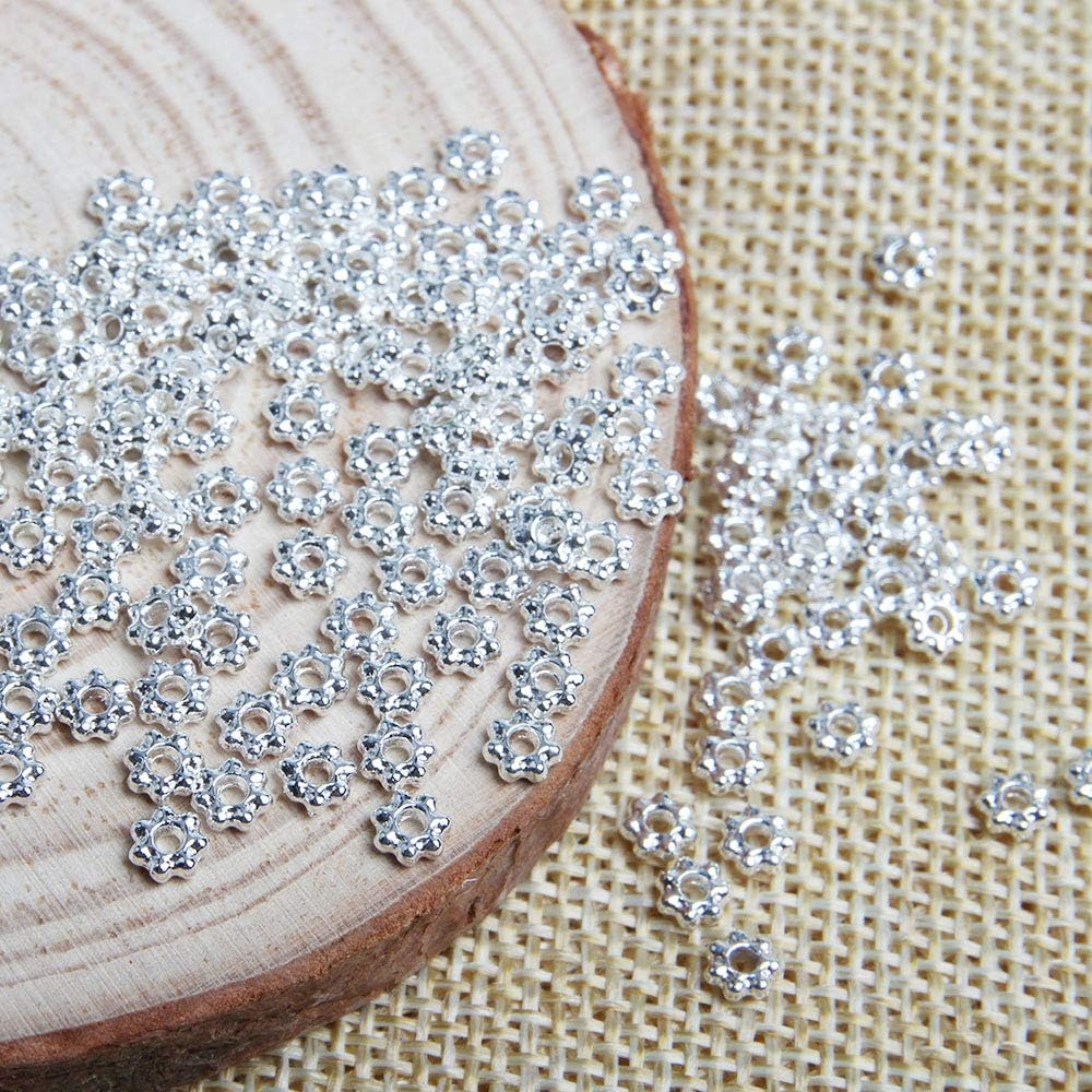 500 cuentas espaciadoras en forma de flor de margarita de plata tibetana, fabricación de joyas, bricolaje de 0.157 in