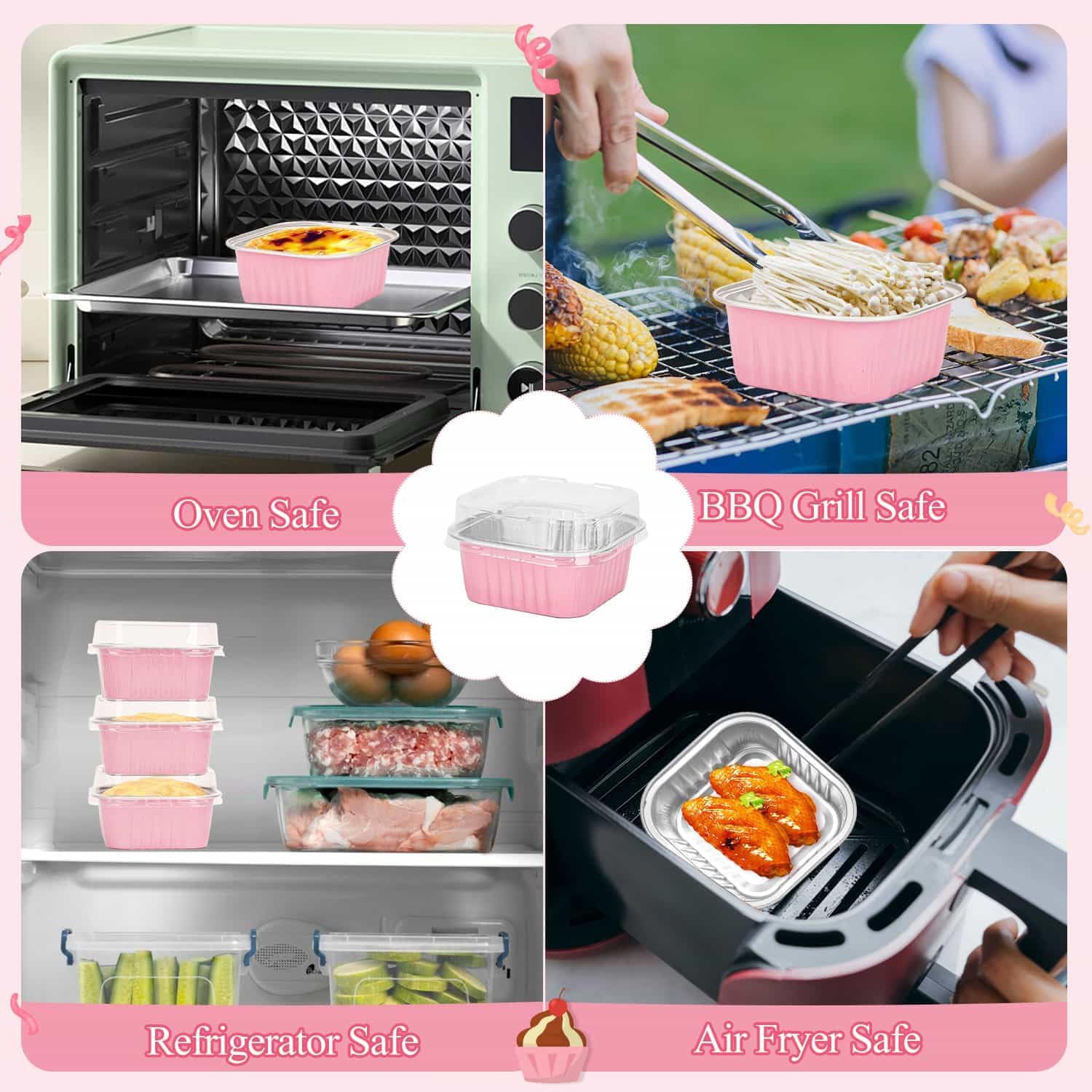 selizo Paquete de 60 mini moldes desechables de 5 onzas con tapas, tazas cuadradas de papel de aluminio para hornear, latas pequeñas de 3.5 x 3.5