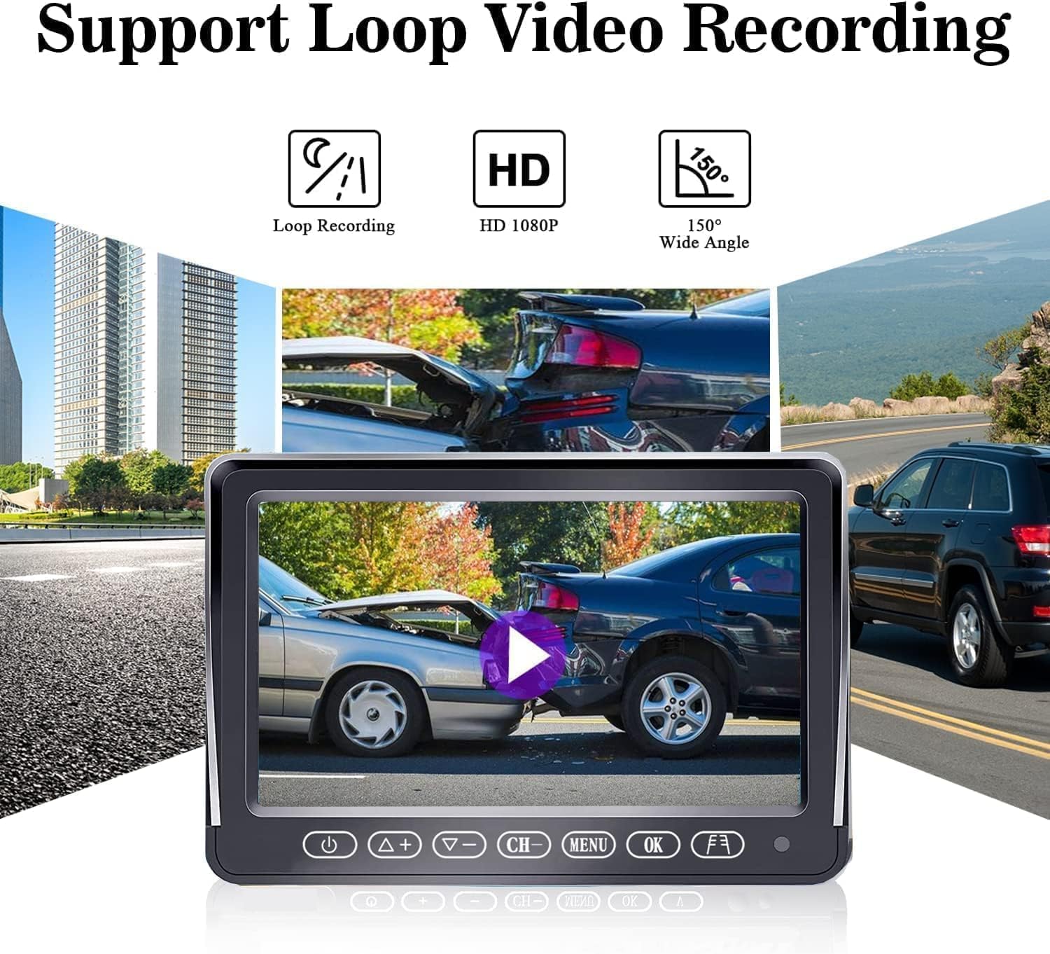 RV Backup Camera Wireless HD 1080P Trailer Bluetooth Rear View Cam System Touch Key 7” DVR Monitor Split Screen 4 Channels for Truck Camper Adapter